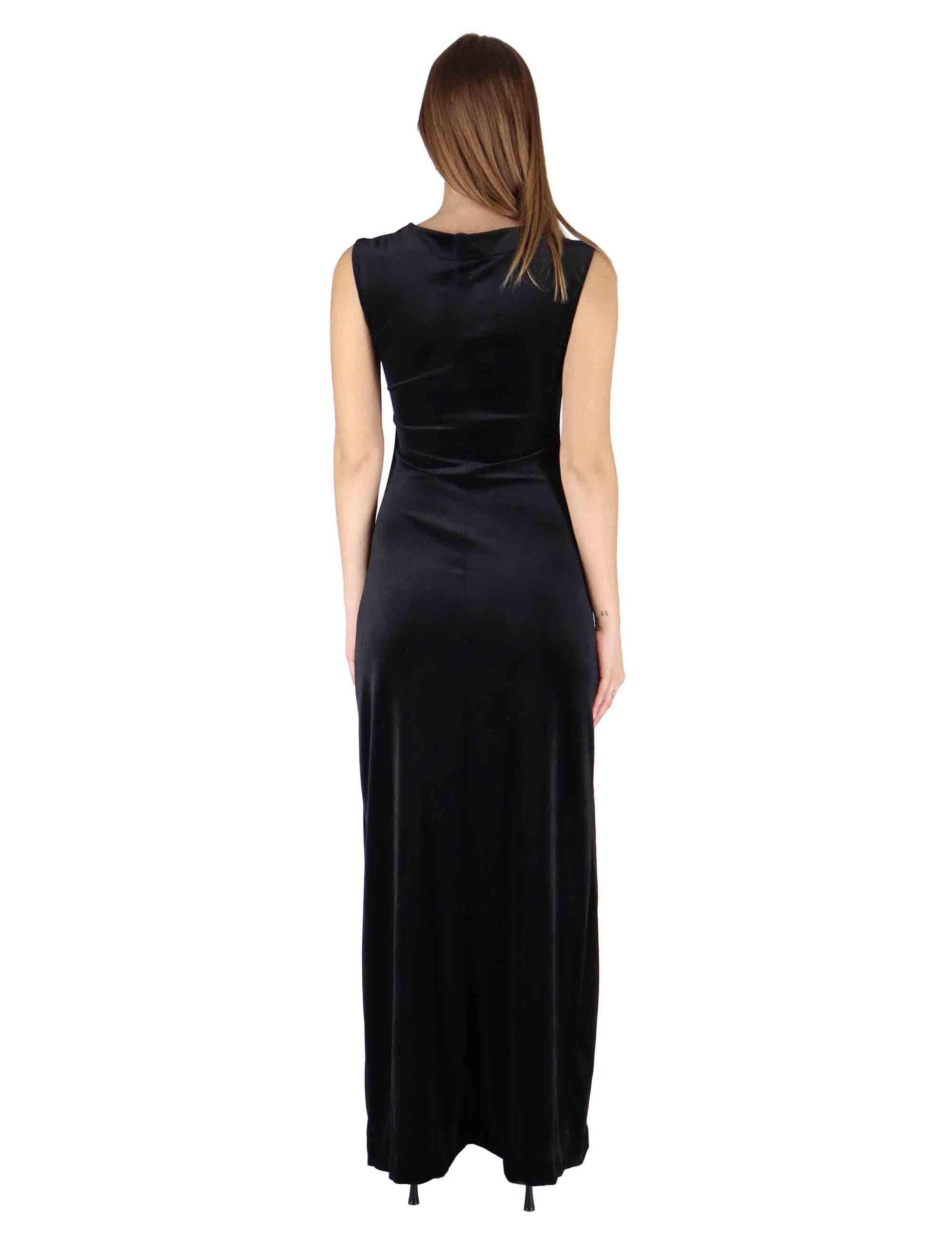 Abiti lunghi donna in ciniglia nera con spacco laterale JABAB0025-0507 9999 Justmine 