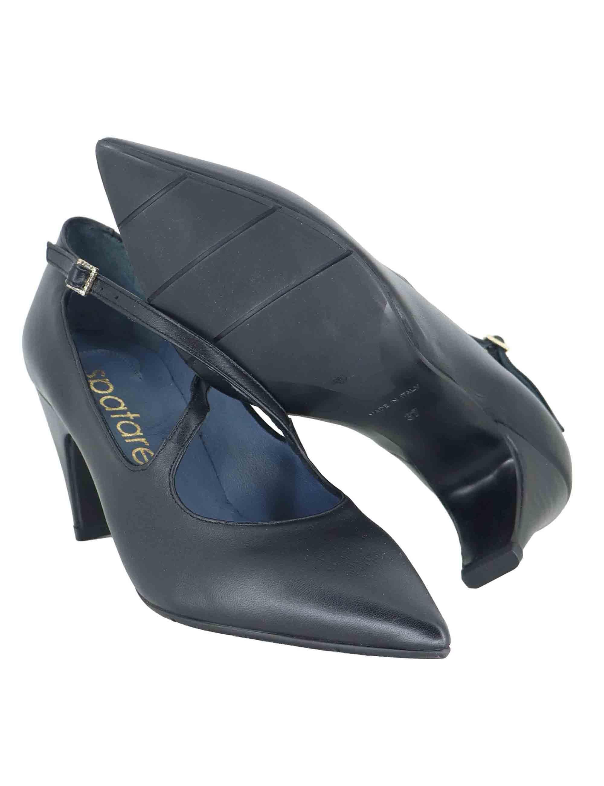 Decollete donna in pelle nera con doppio cinturino e tacco alto SP2311 001 Spatarella 