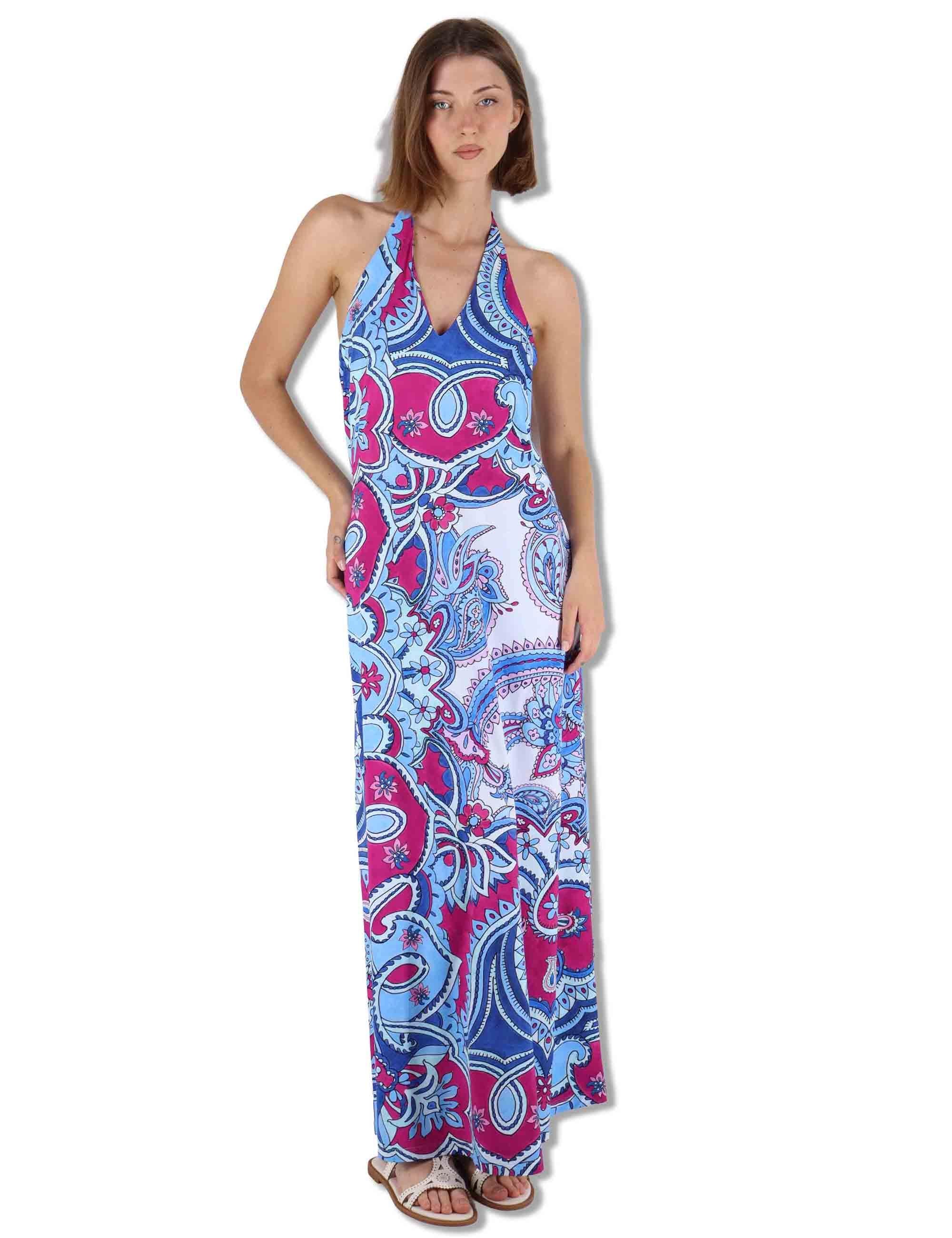 Abiti donna Hippie Lotus in tessuto stampato azzurro e blu senza maniche JF671170671 A8184 Maliparmi 