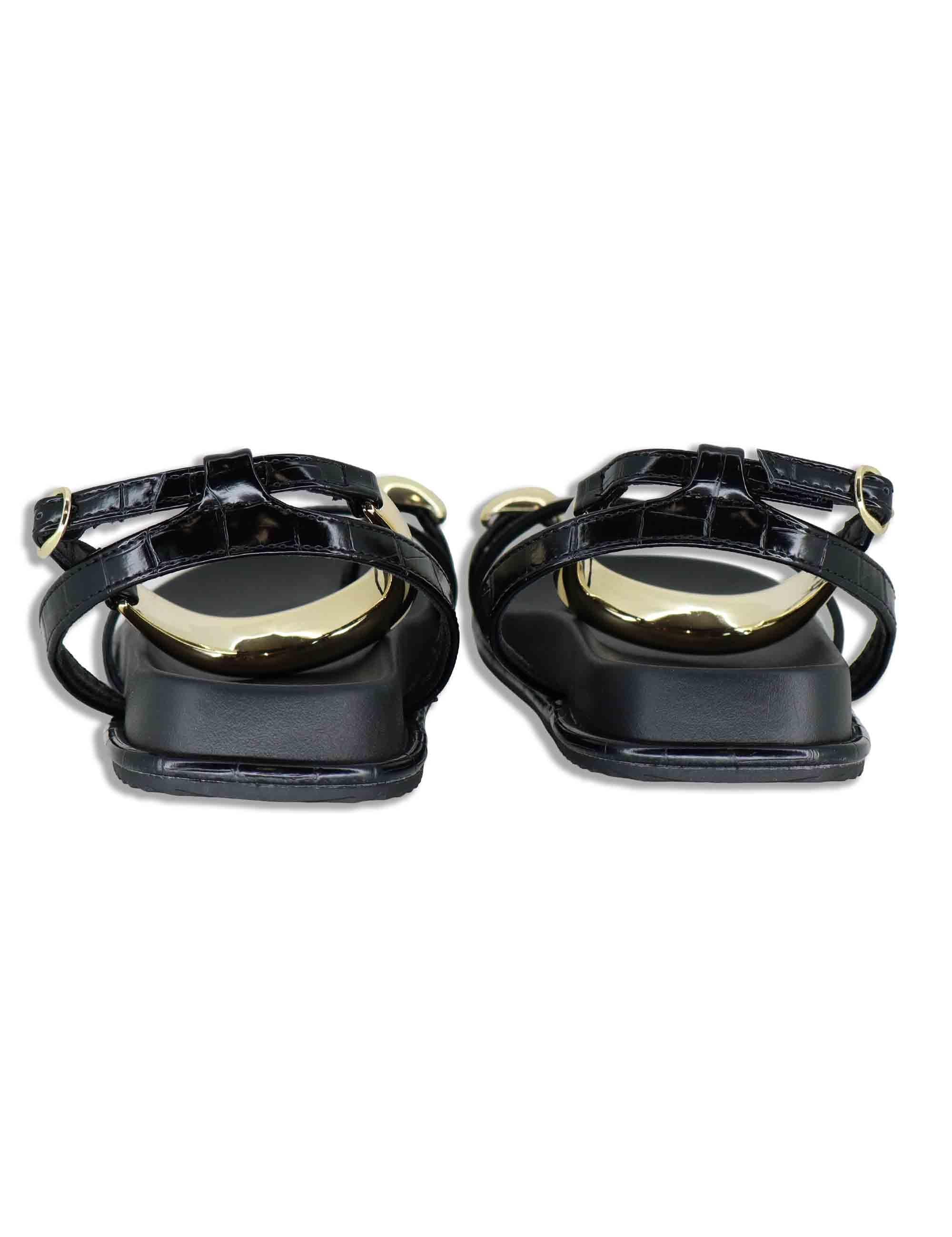 Sandali donna infradito basso in eco pelle nera con anello e bracciale W427A324 1024 Exe 