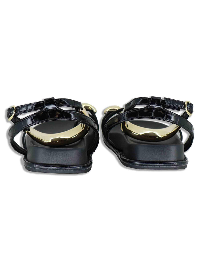 Sandali donna infradito basso in eco pelle nera con anello e bracciale W427A324 1024 Exe 