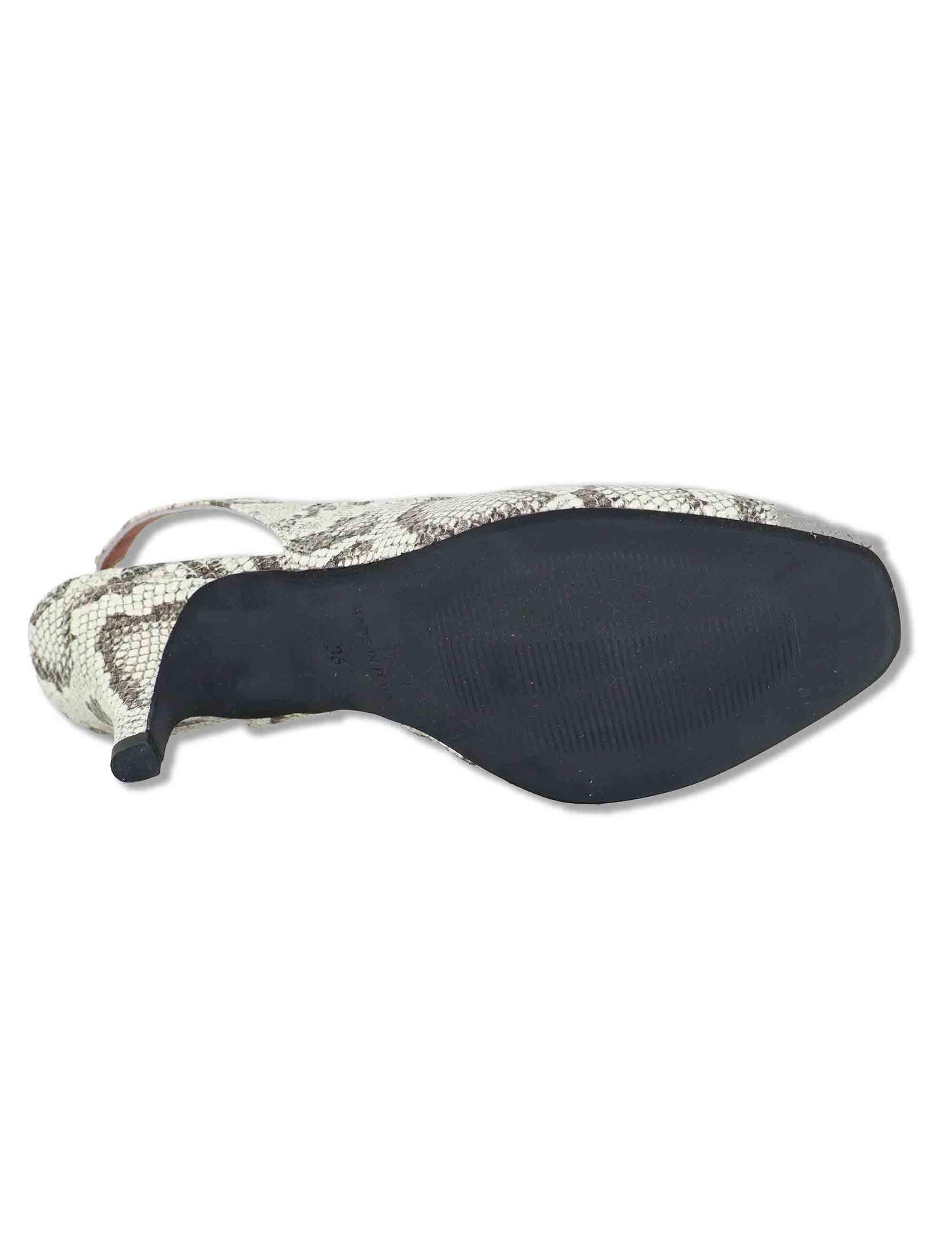 Sandali donna slingback in pelle bianca stampata con tacco alto E401 078 Les Venues 