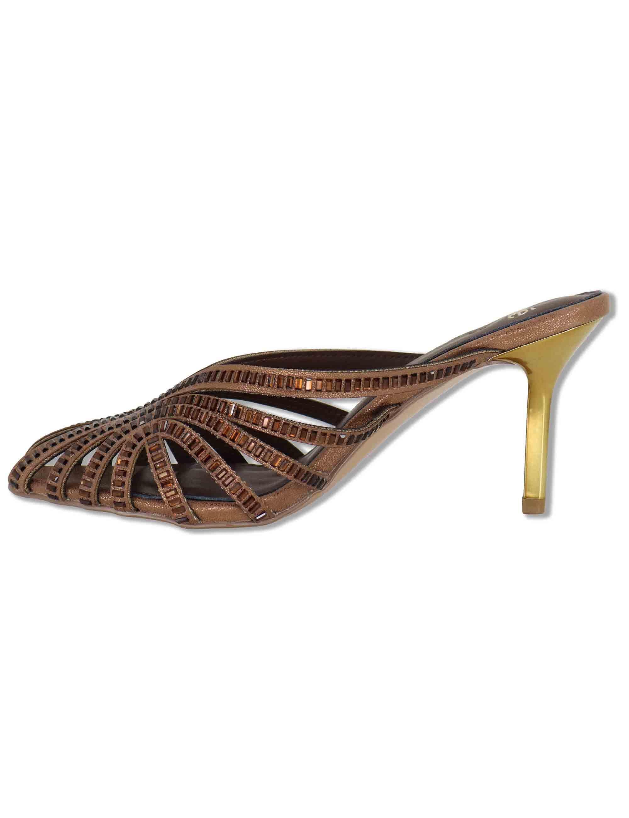 Sandali donna in tessuto e strass bronzo con tacco alto oro SUSANA-566 512-6 Exe 