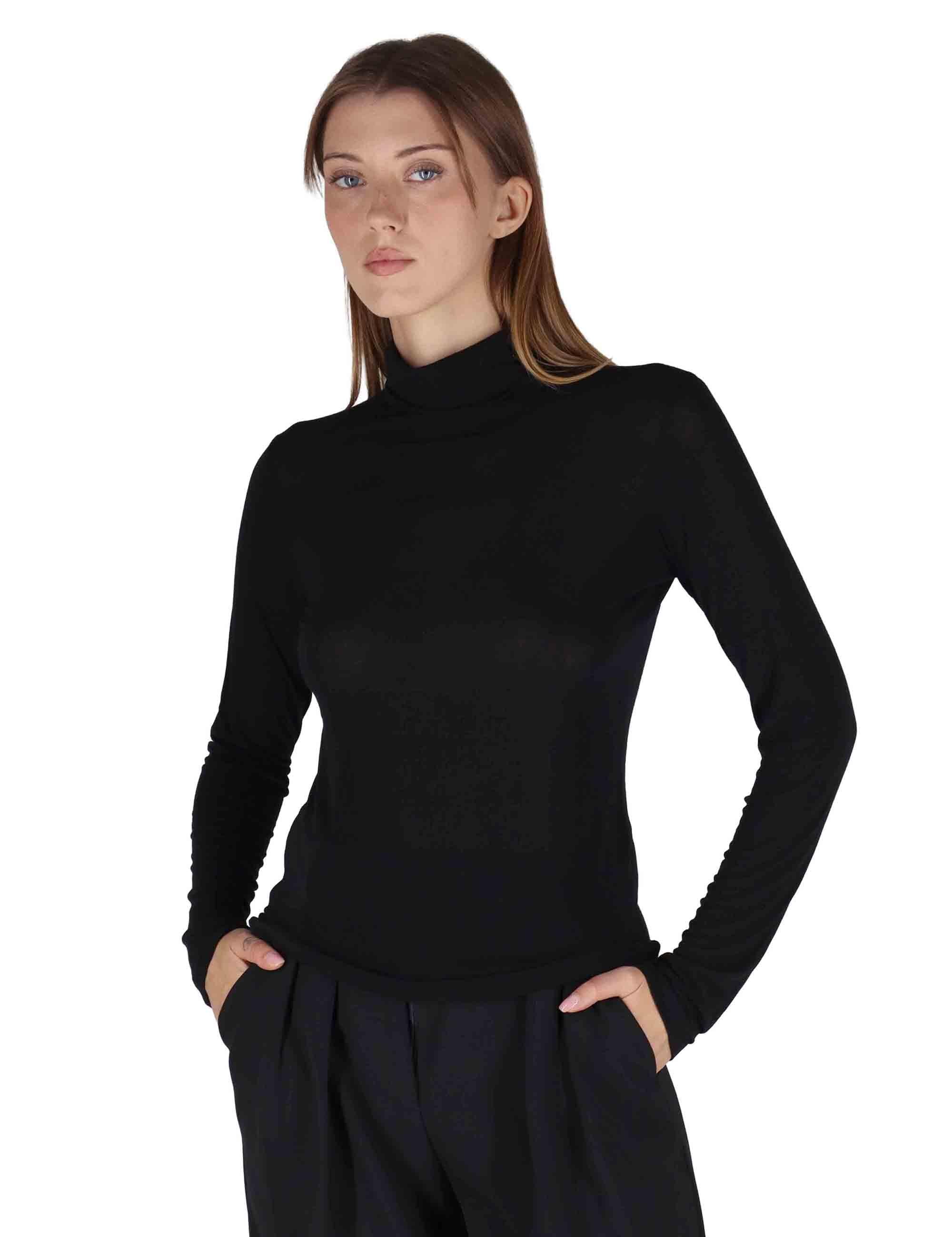 Camicie donna in jersey nero a fantasia a maniche lunghe e collo alto JABMJ0025-0502 9999 Justmine 