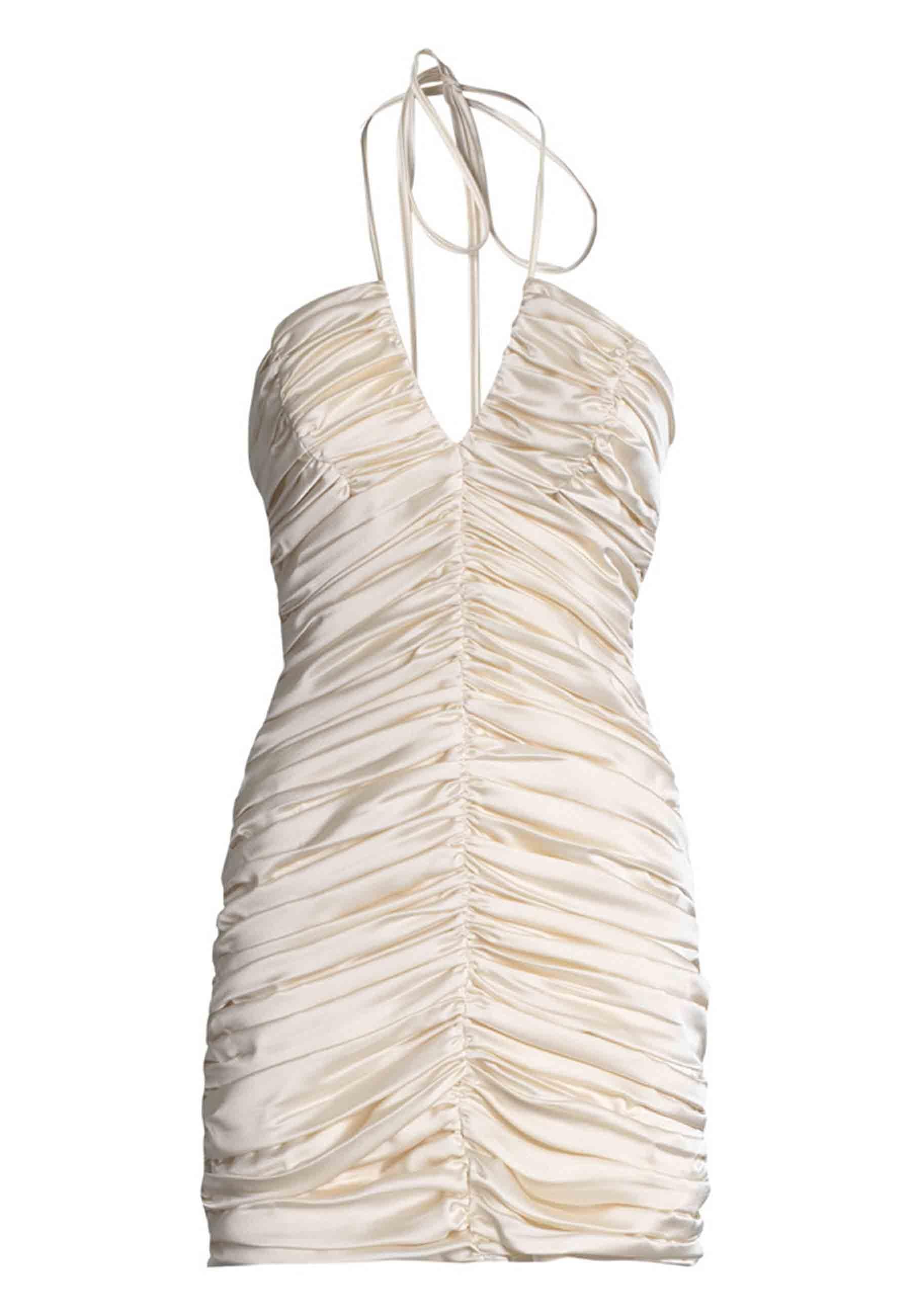 Abito donna corto in tessuto bianco con drappeggio centrale THE PAOLINA DOUBLE 300 Nineminutes 