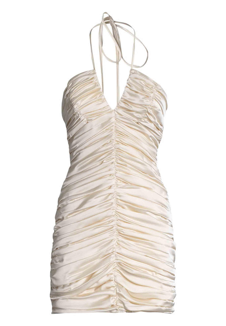 Abito donna corto in tessuto bianco con drappeggio centrale THE PAOLINA DOUBLE 300 Nineminutes 