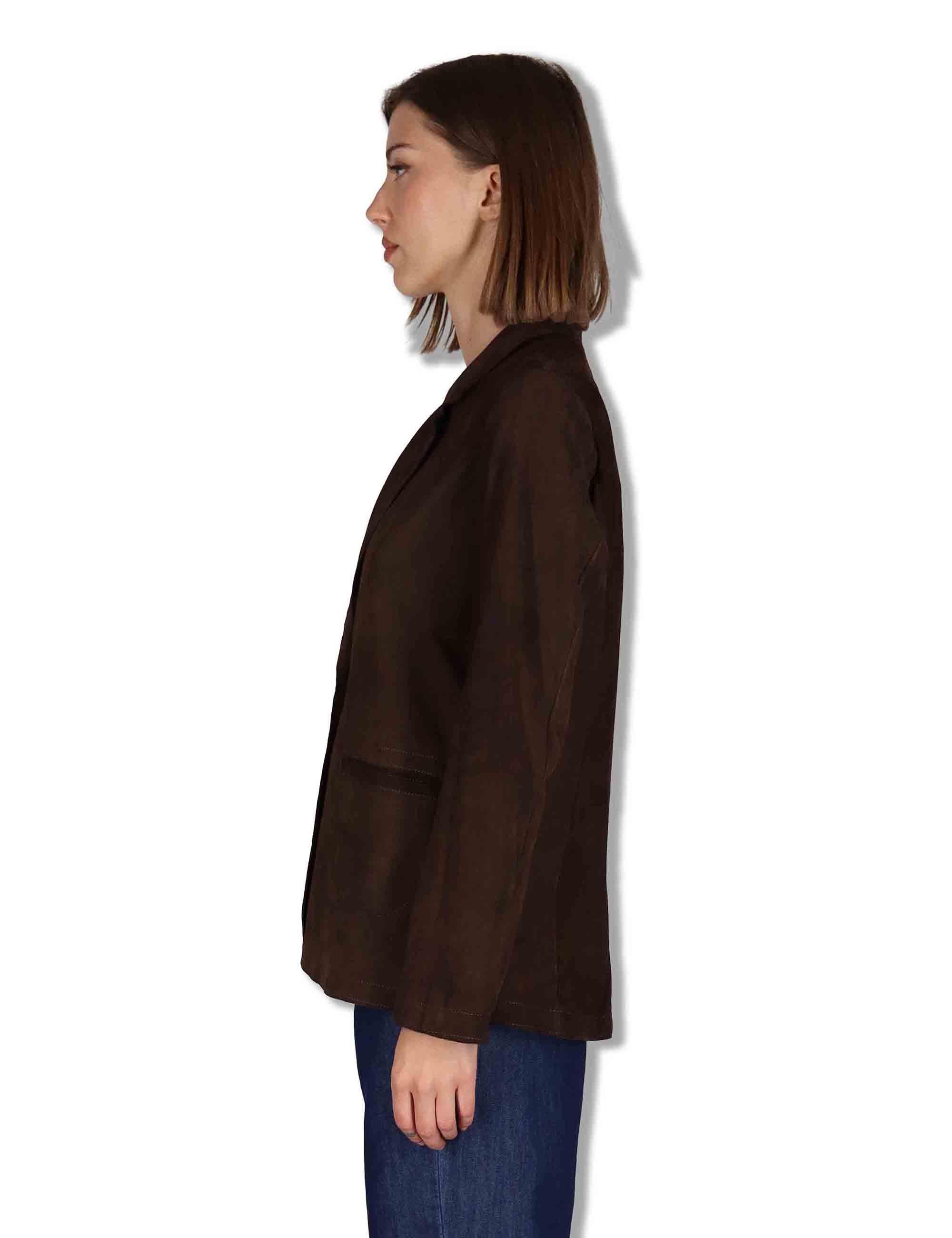 Giacche donna in camoscio testa di moro un bottone SP2375 014 Spatarella 