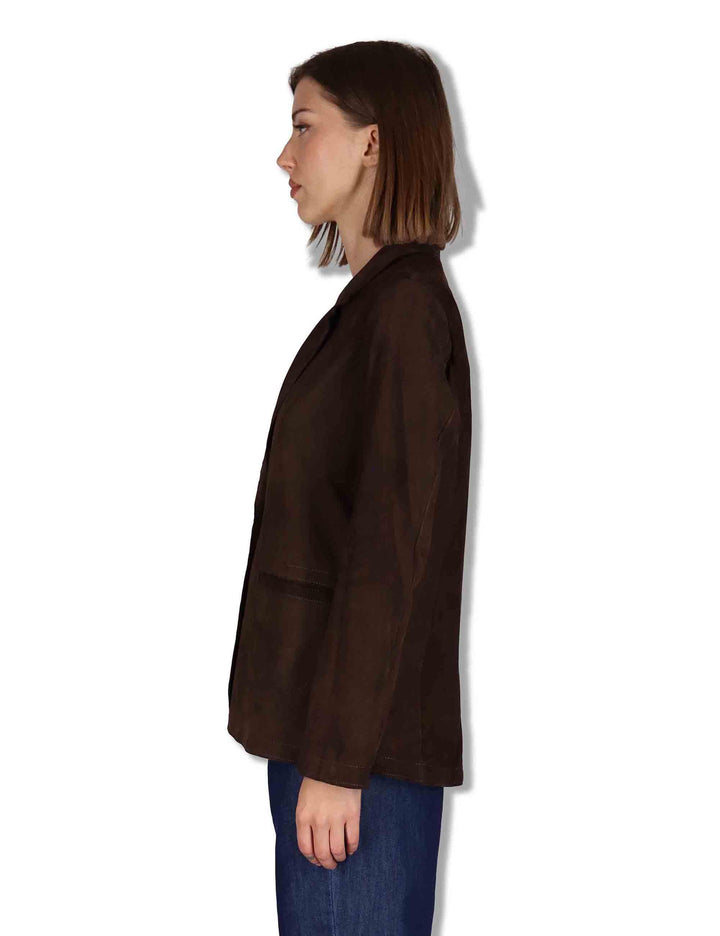 Giacche donna in camoscio testa di moro un bottone SP2375 014 Spatarella 