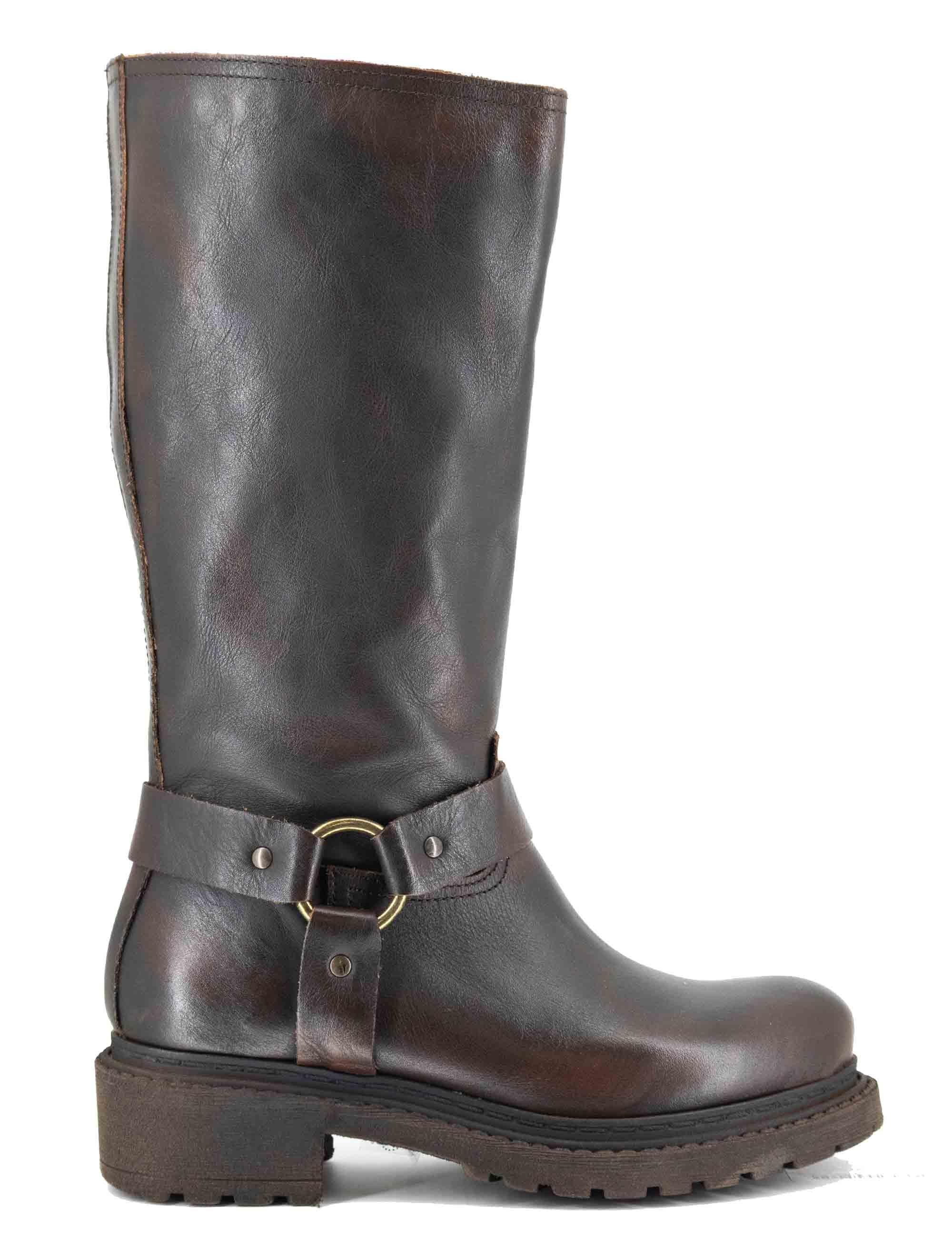 Stivali donna in pelle marrone con cinturone e suola in gomma SPMA644 014 Spatarella 