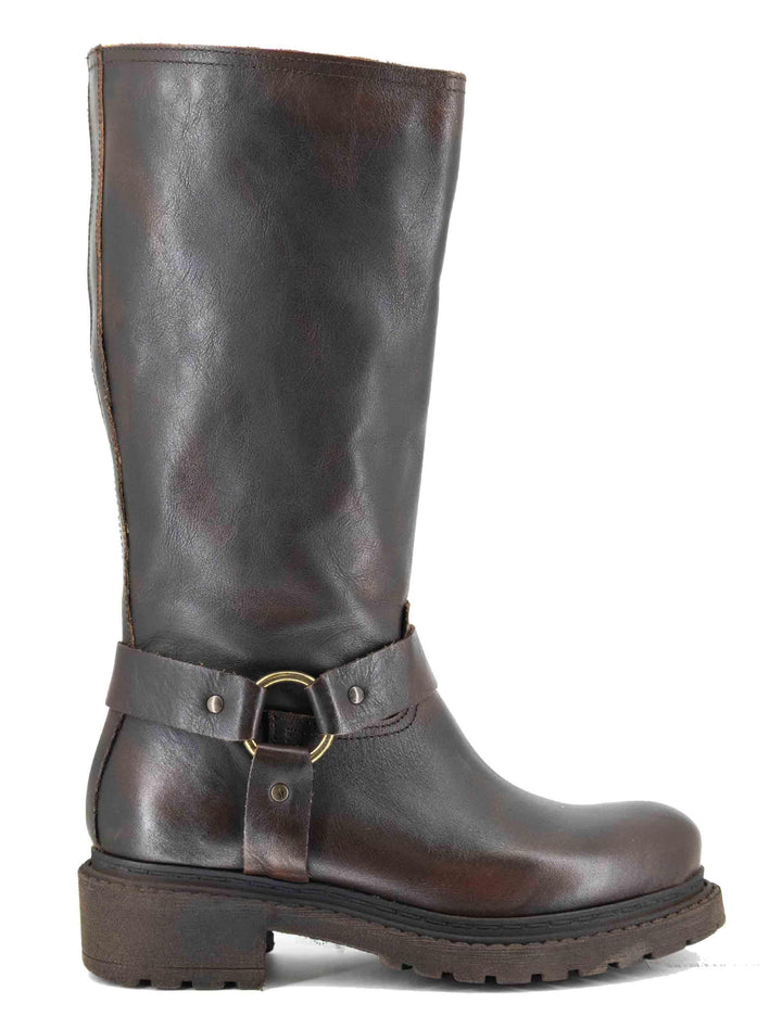 Stivali donna in pelle marrone con cinturone e suola in gomma SPMA644 014 Spatarella 