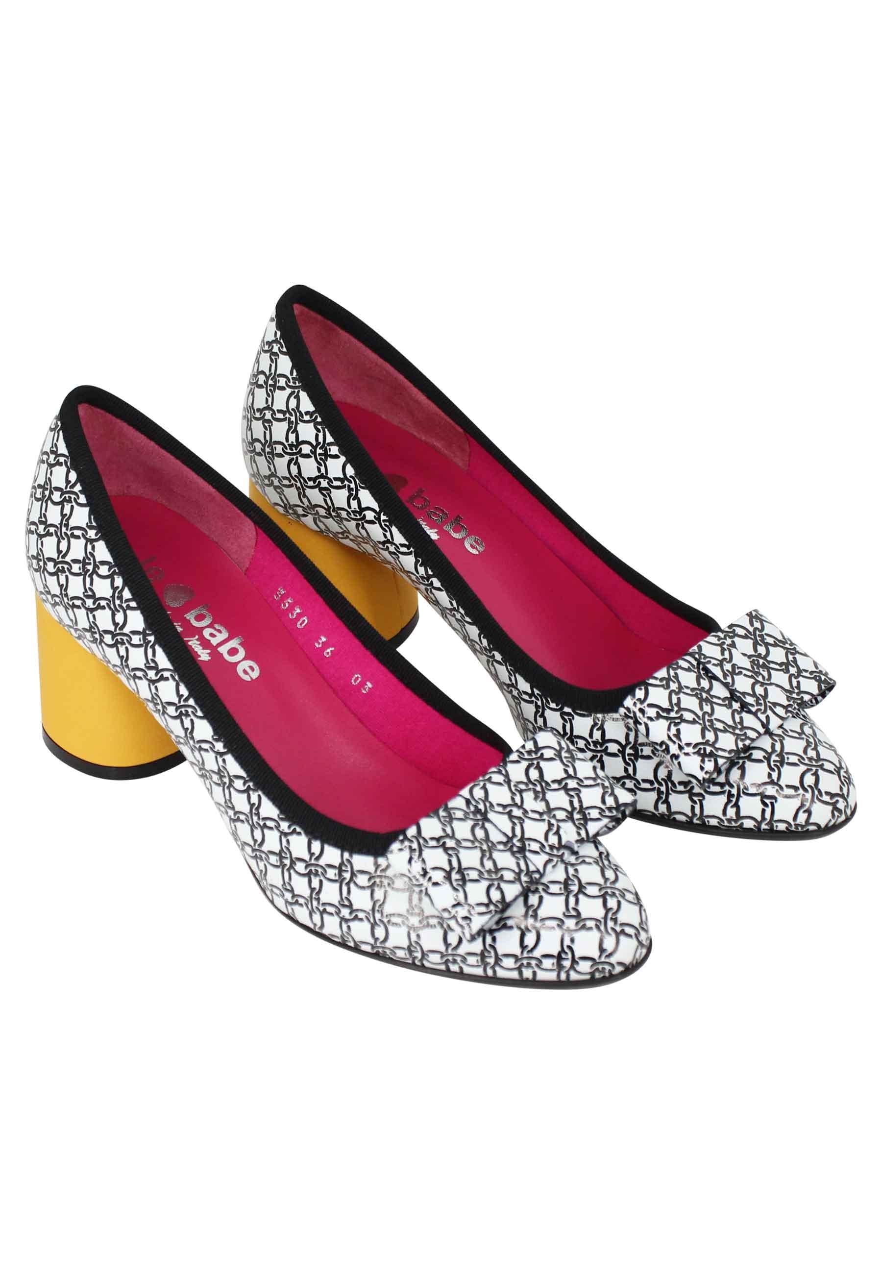 Decollete donna in pelle bianca e nera con tacco alto in contrasto 3530S3 7720 Le Babe 