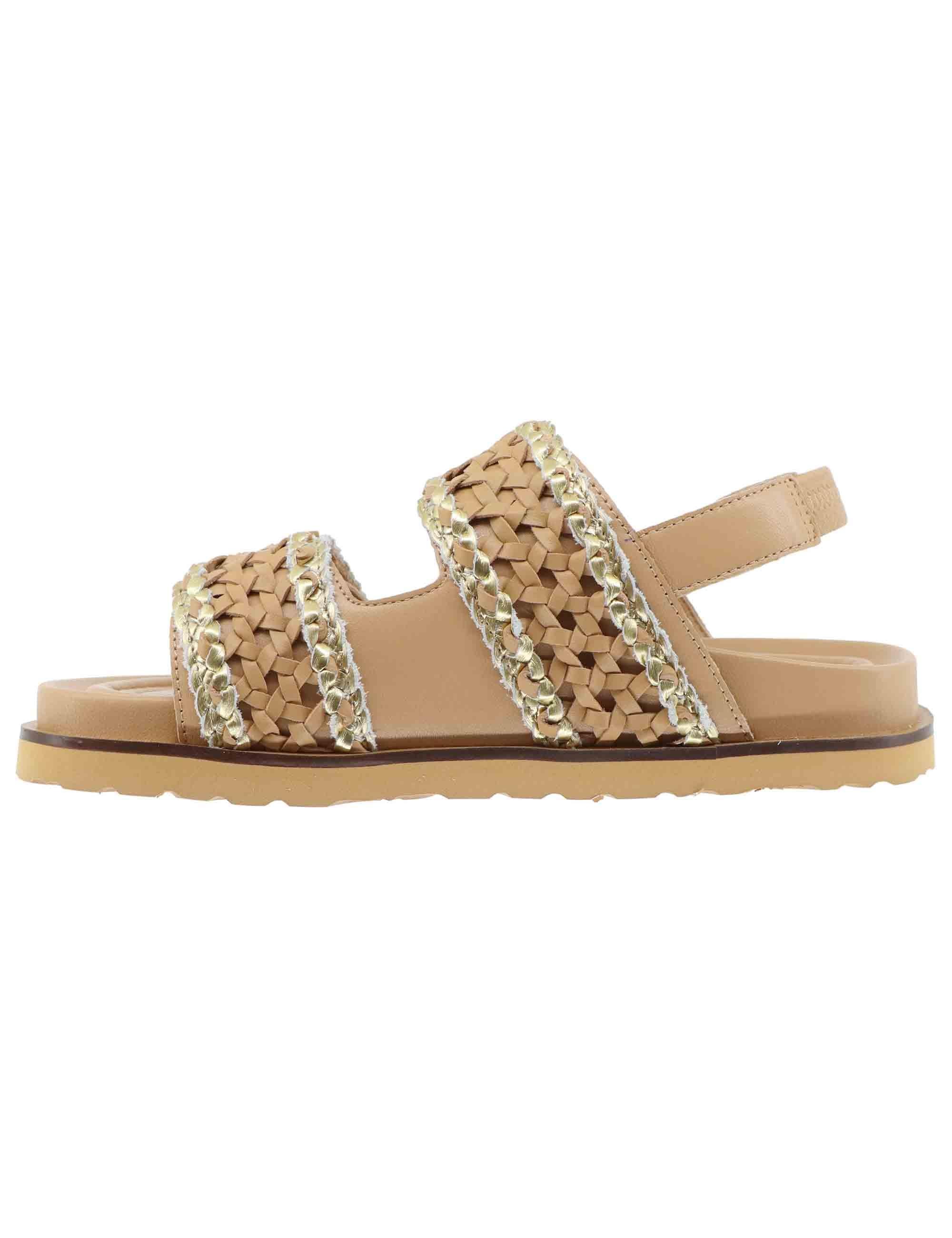 Sandali bassi donna in pelle beige intreccaita EB1003X 016R Elvio Zanon 