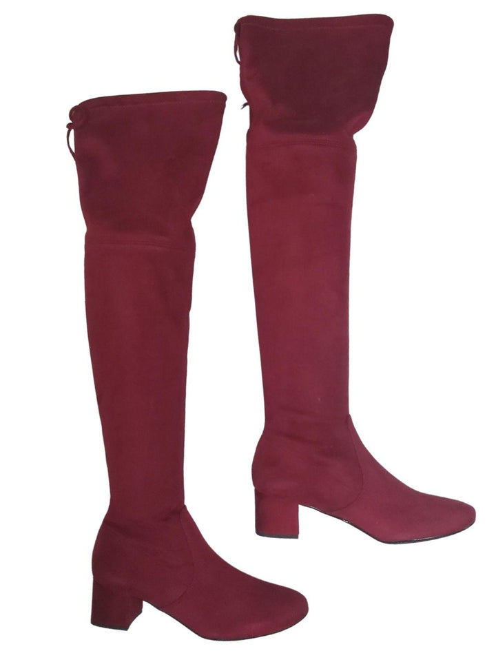 Calzature Donna Stivale Sopra Ginocchio Donna In Eco Camoscio Rosso Con Laccetti Posteriori KONGO ROSSO Unisa 