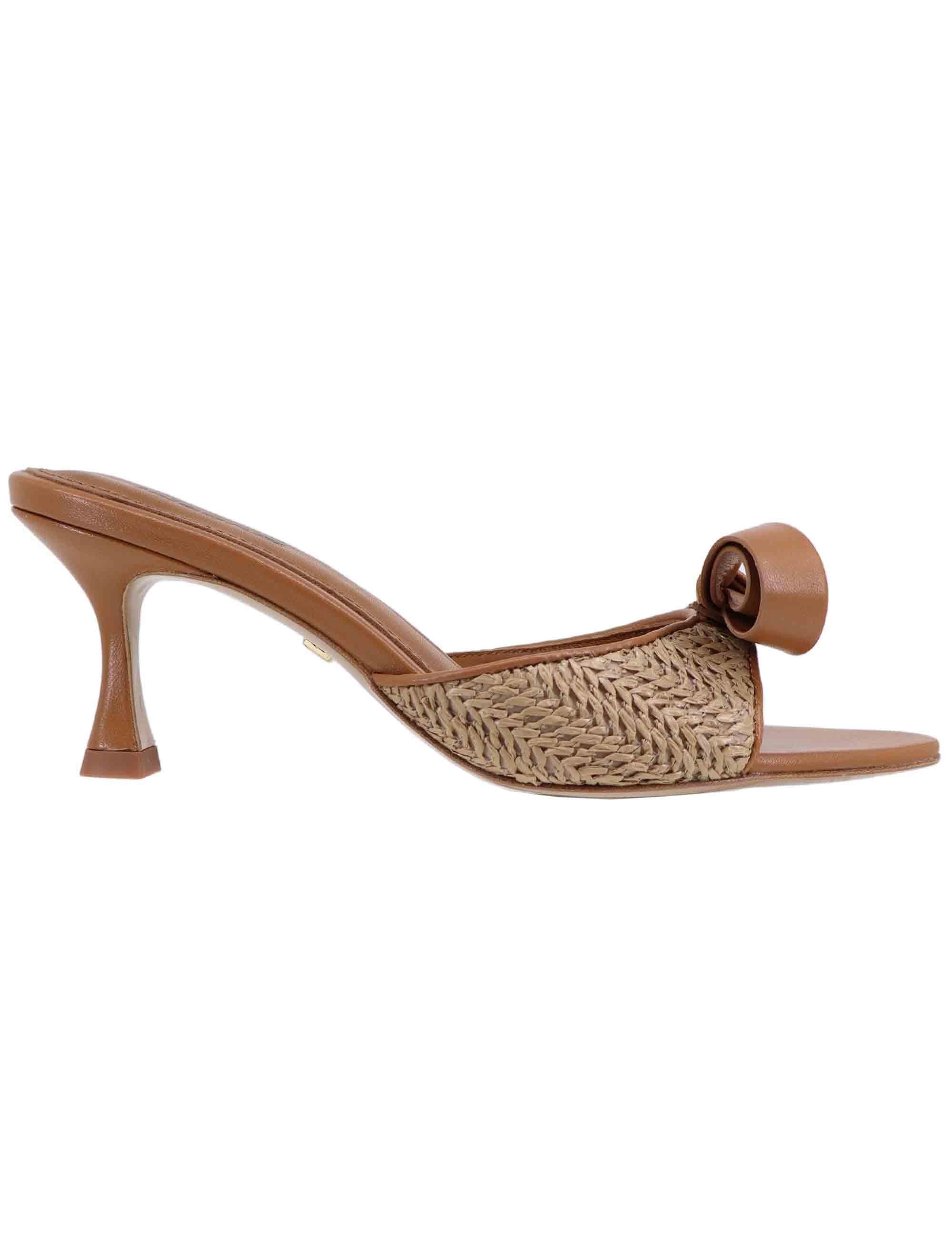 Sandali donna Linda in pelle cuoio e rafia naturale 196Z68BK 014 Lola Cruz 