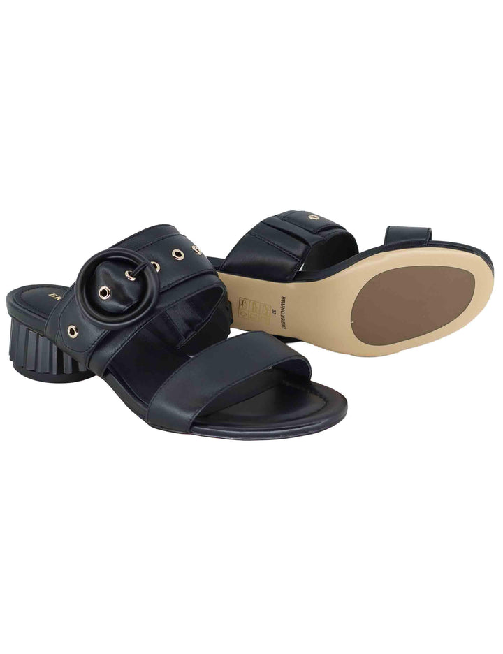 Sandali donna in pelle nera con tacco basso e fibbia BL2104X 001 Bruno Premi 