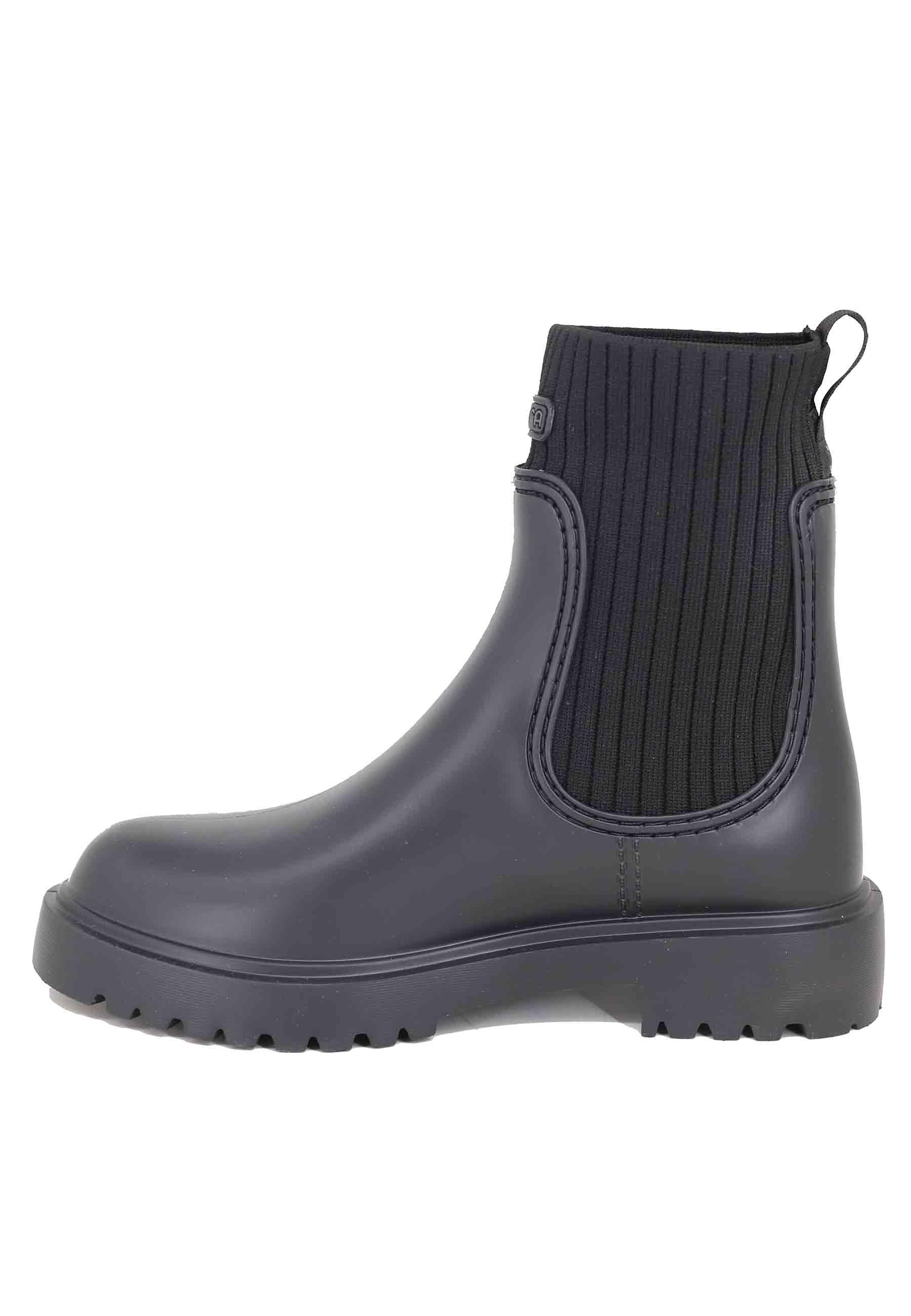 Stivaletti pioggia donna in pvc nero con elastici laterali FAYNAR RIB BLACK Unisa 