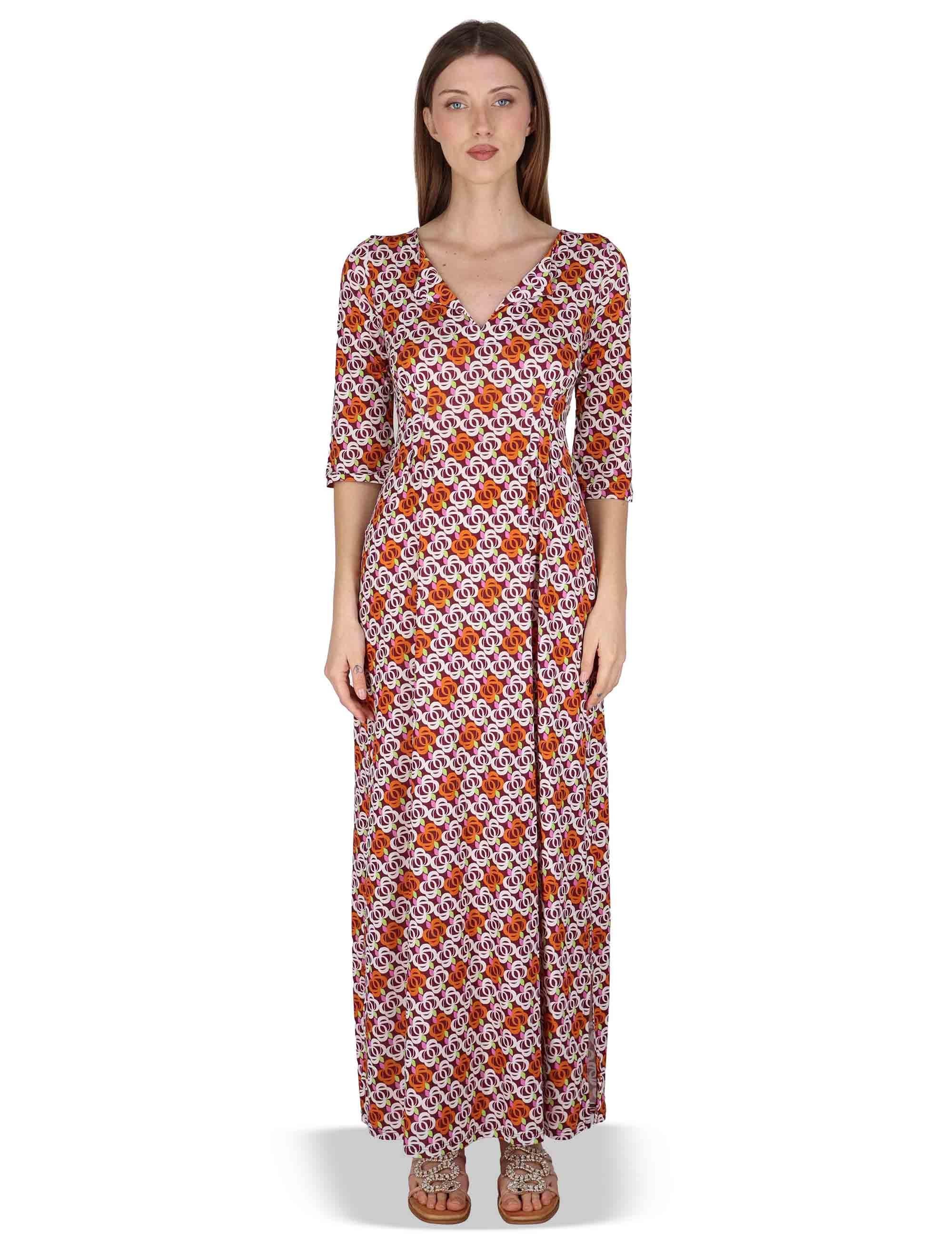 Abiti donna Long Kaftan in jersey stampa floreal bordeaux JFAAB0001-E2637-1246 4235 Justmine 