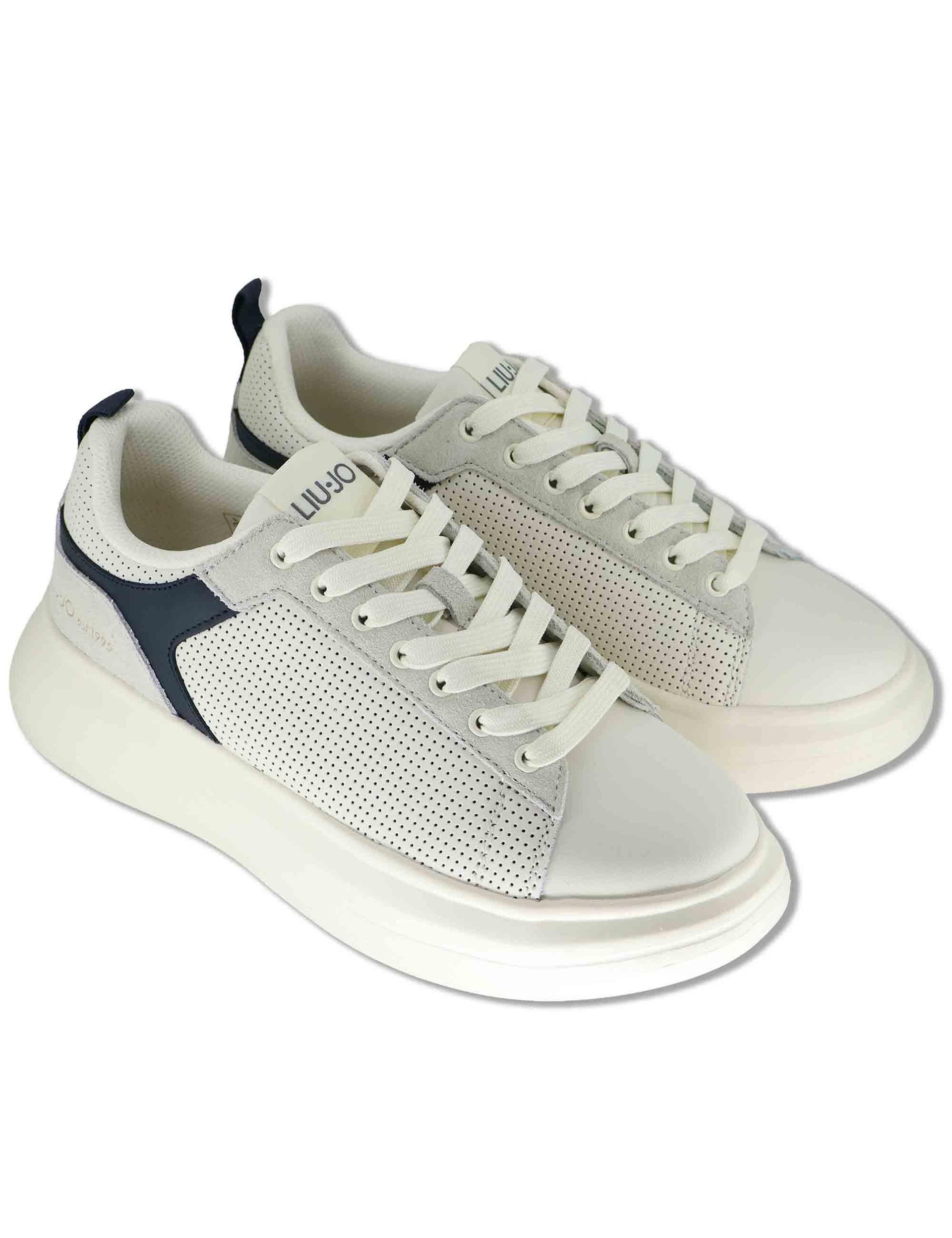 Sneakers uomo in pelle e tessuto off white con suola alta in gomma BIG 05 BLUE Liu-Jo 