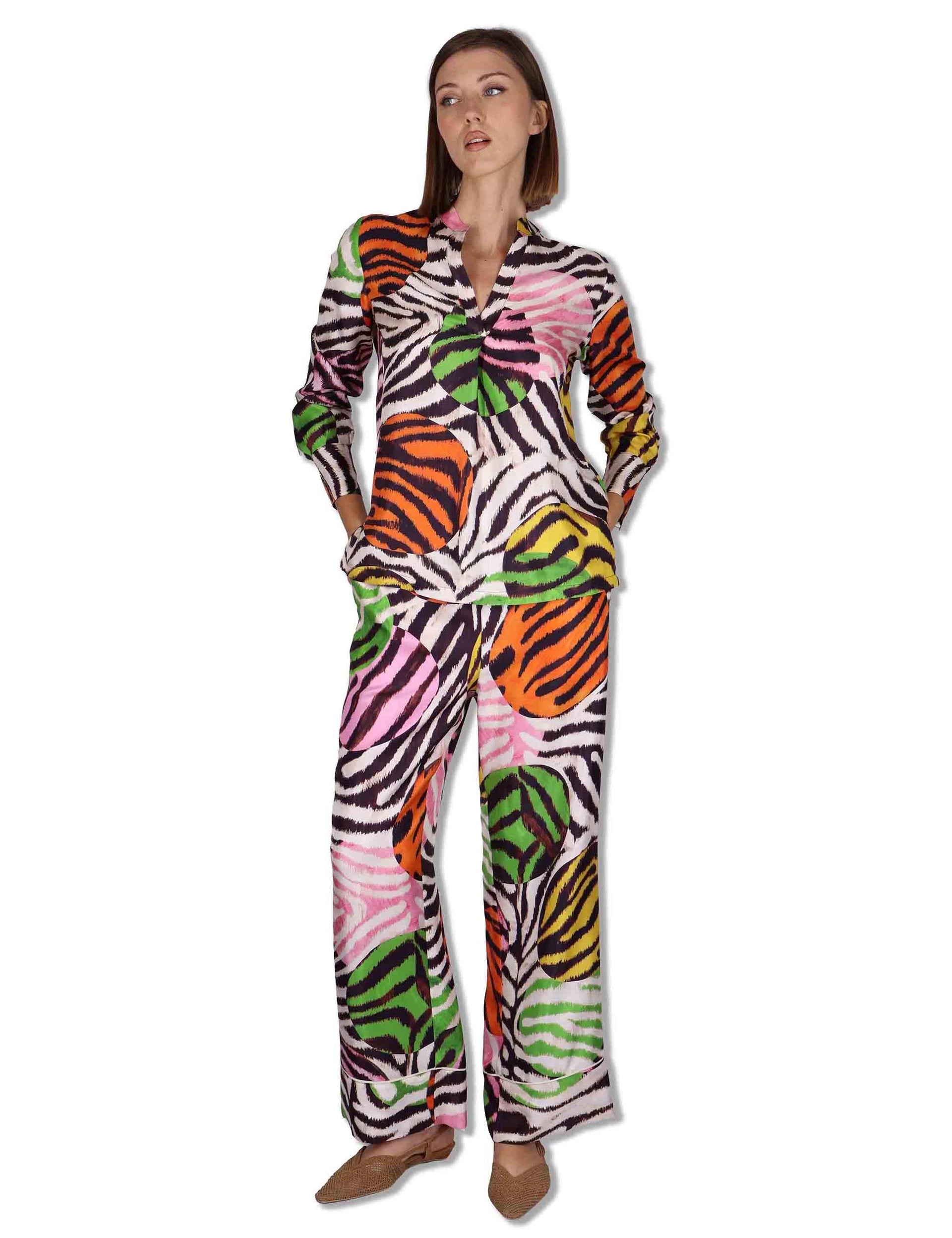 Camicie donna Collection Print in pura seta stampata zebra e maniche lunghe JM103331027 B1141 Maliparmi 