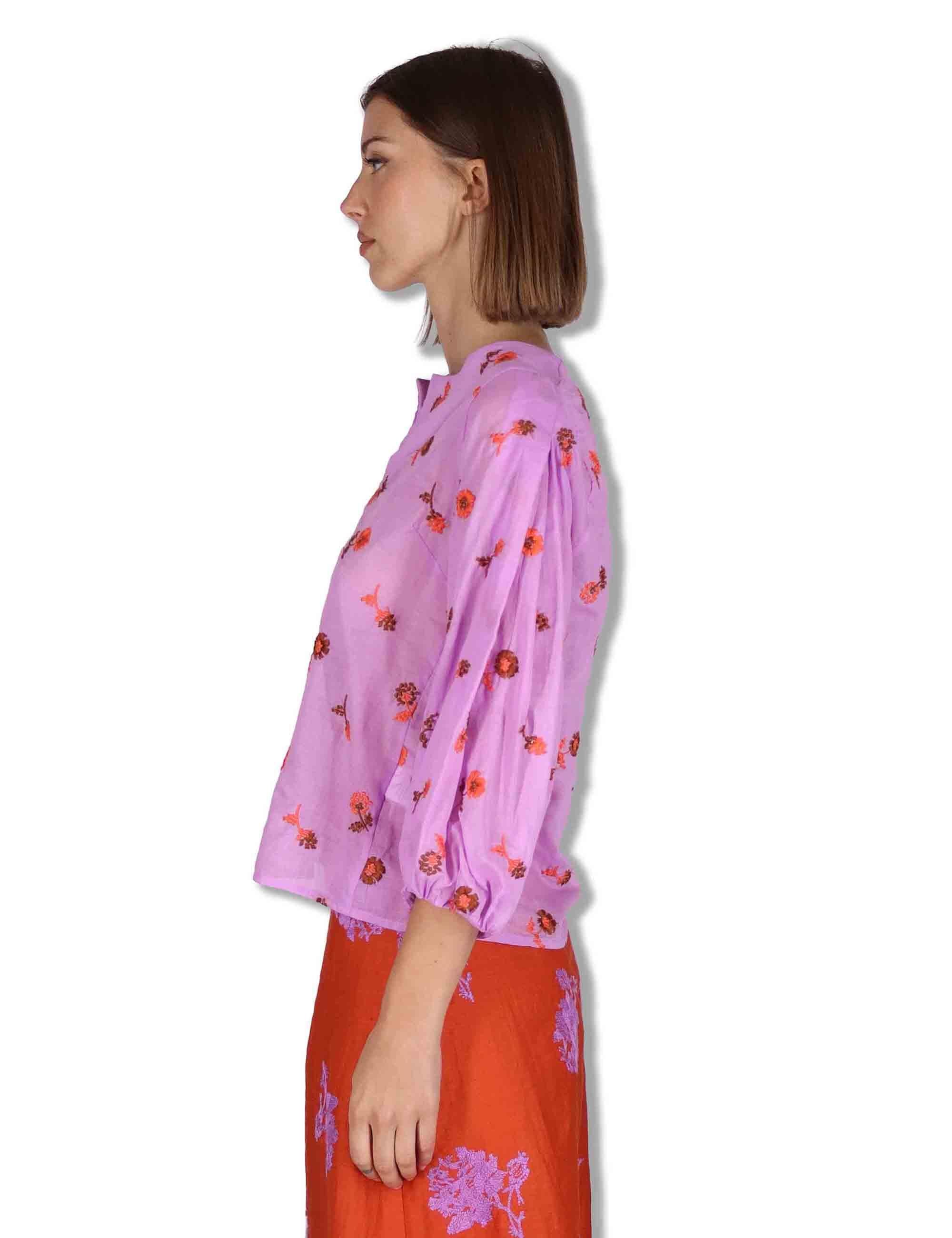 Camicie donna in cotone lilla con ricami florali e maniche a 3/4 JABCM0001-F1509-1231 3110 Justmine 
