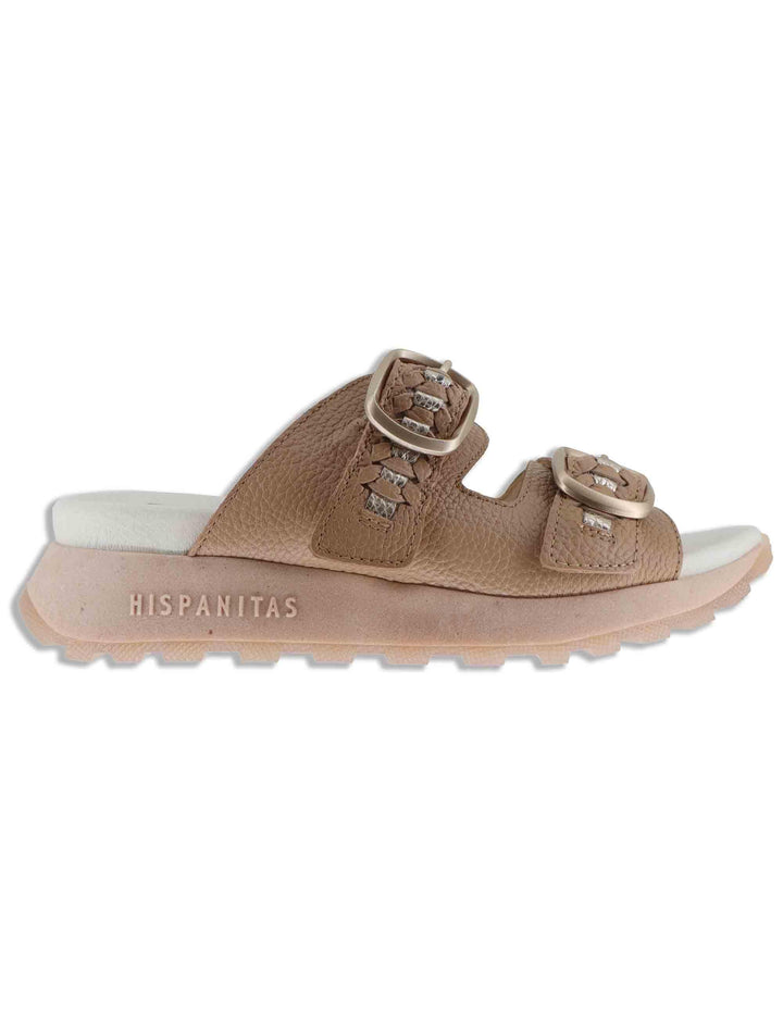 Sandali donna in pelle taupe con doppia fascia e suola running HV264783 ALMOND Hispanitas 