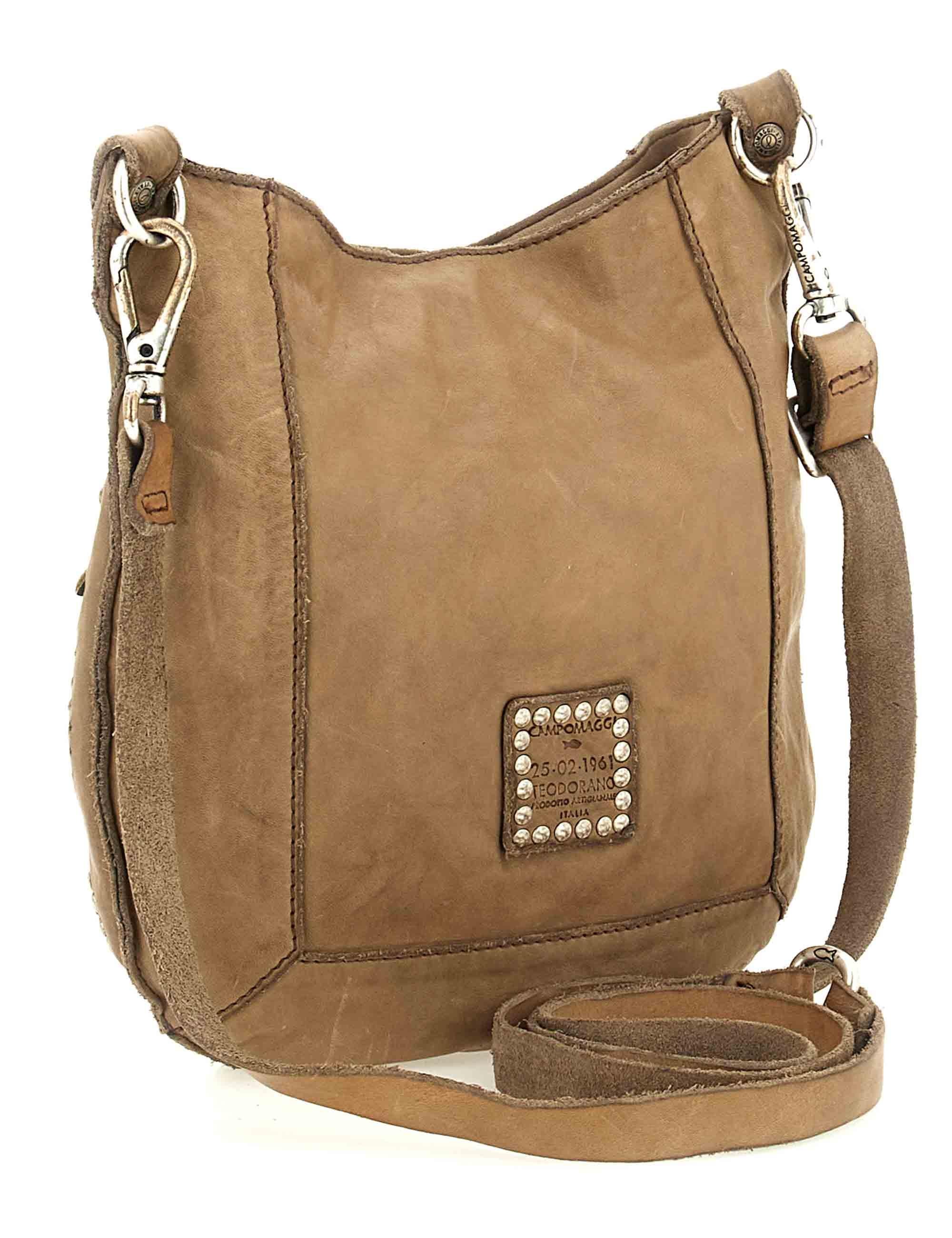 Borse donna Nora in pelle beige con borchie e tracolla C035340ND X3014 C0539 Campomaggi 