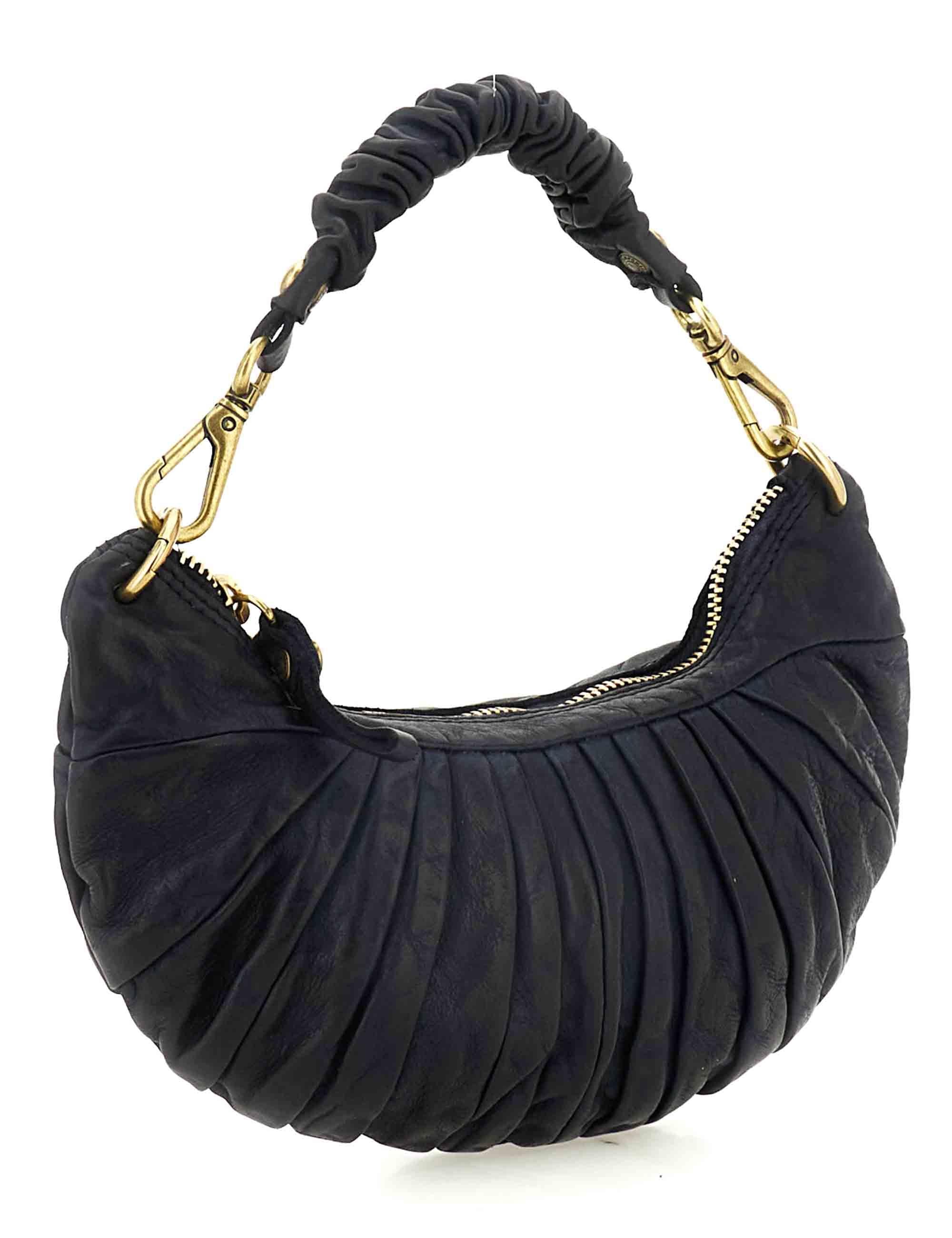 Borse donna Luna in pelle blu plissettata con tracolla monospalla C043780ND X2982 C3001 Campomaggi 