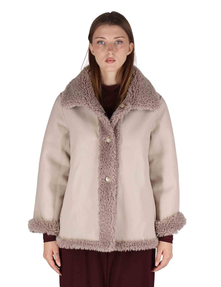 Giacconi donna reverse in eco fur effetto teddy con collo e bottoni SP25247 LIGHT GRAY Spatarella 