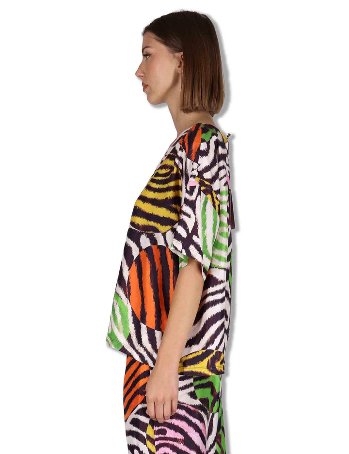Camicie donna Collection Print in seta bianca a fantasia con maniche a 3/4 JM559031027 B1141 Maliparmi 
