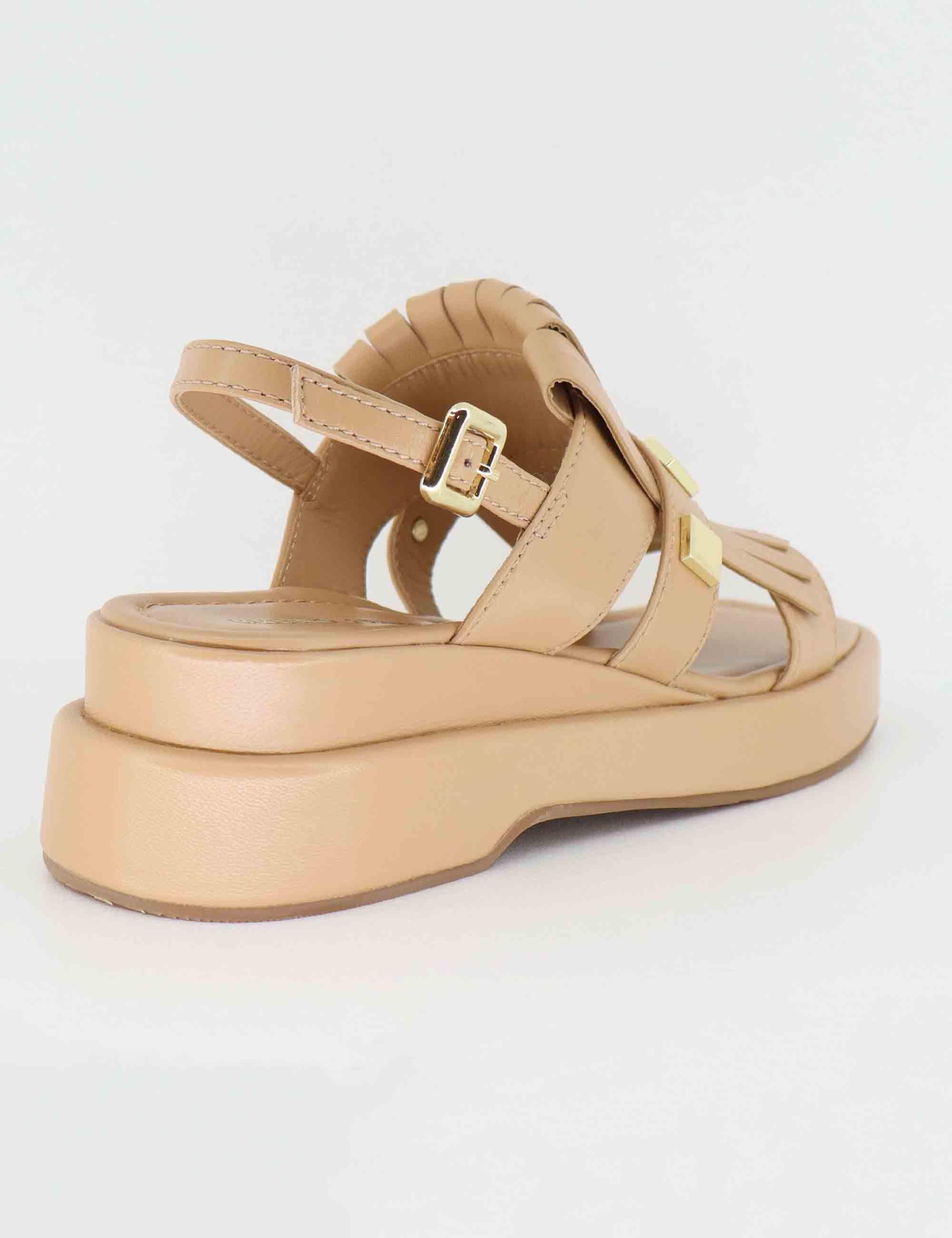 Sandali donna in pelle beige con frange e zeppa BL4903X 017G Bruno Premi 