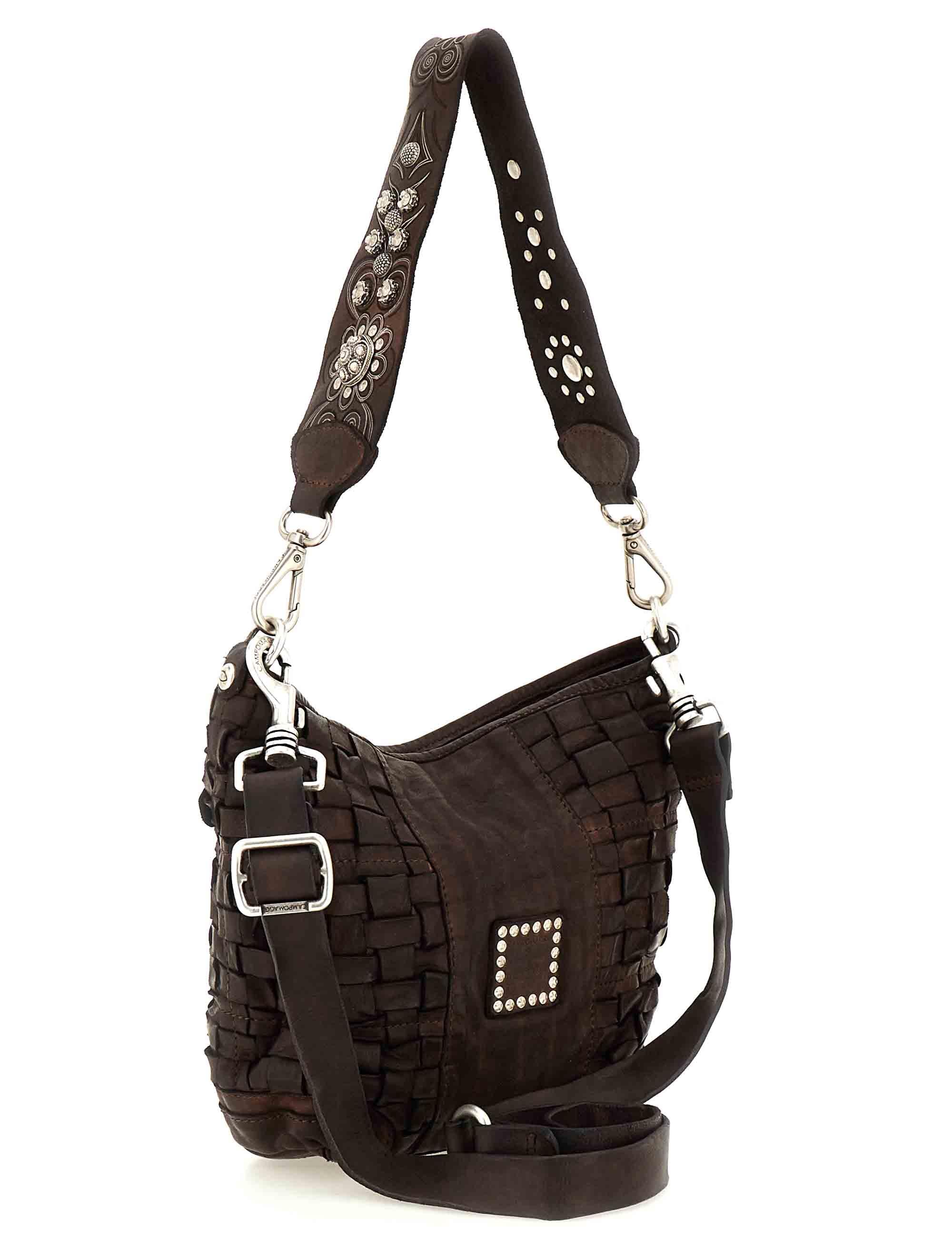 Borse donna Beth in pelle testa di moro intrecciata con tracolla borchiata C043760ND X0019 C1501 Campomaggi 