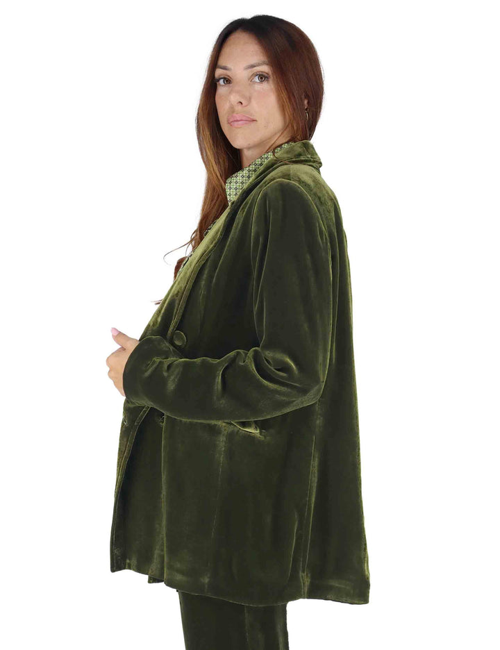 Giacche donna doppiopetto Fluid Velvet in misto seta verde JD647061026 60004 Maliparmi 