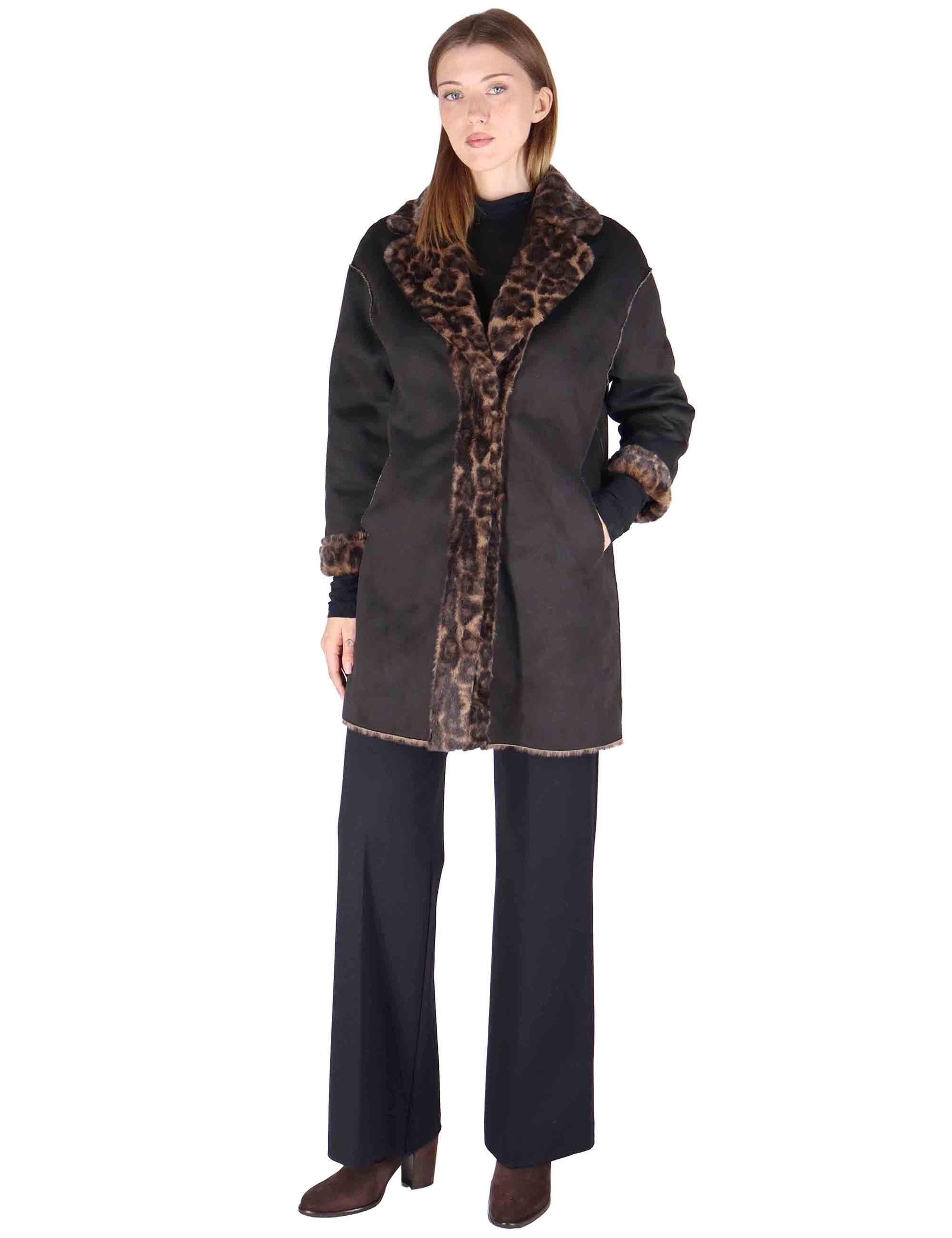 Cappotti reversibili donna in eco fur animalier SP25314 GRAY LEOPARD Spatarella 
