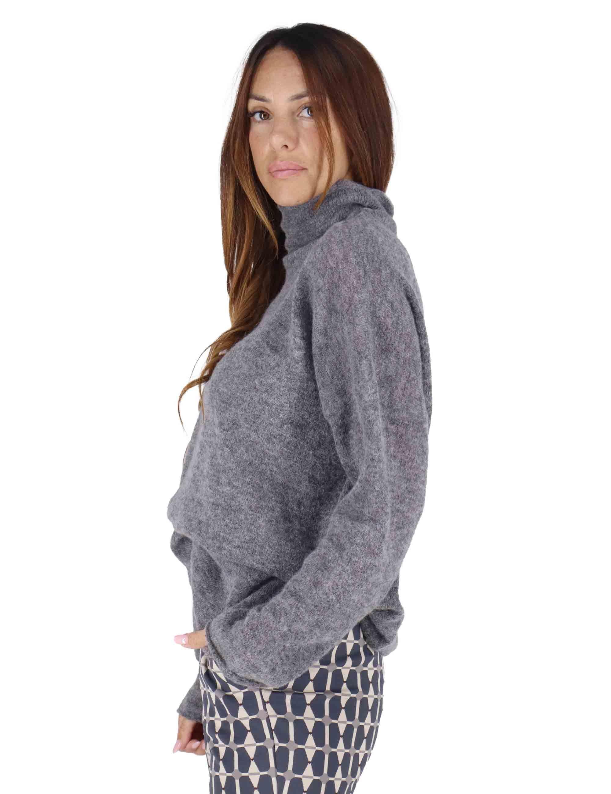 Maglioni donna in lana grigia con collo alto vestibilità over 3W25-MELISSA SHAG GREY TreBarraBi 