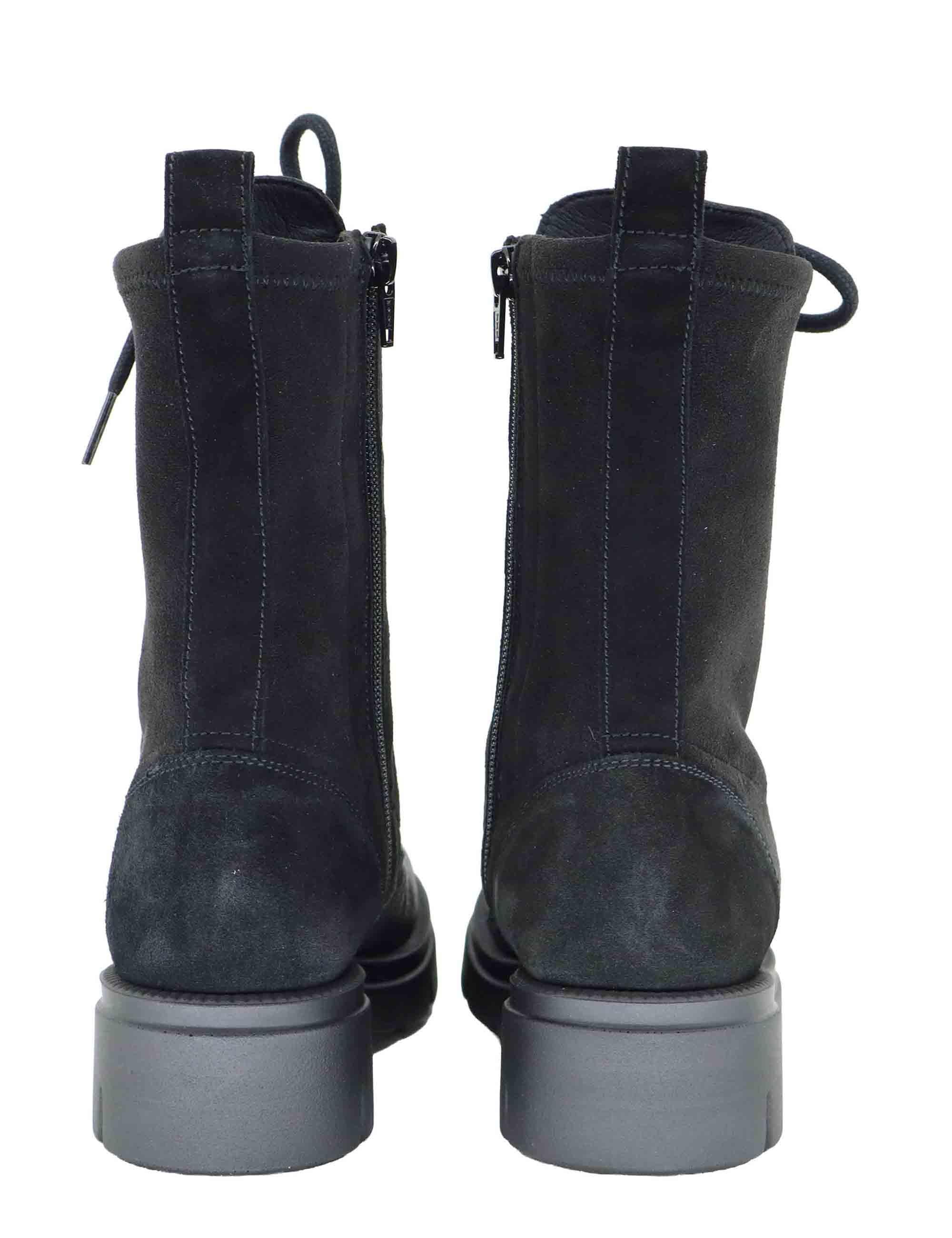 Stivaletti anfibi donna in pelle e tessuto nero con suola carrarmato HI254234 C012 Hispanitas 