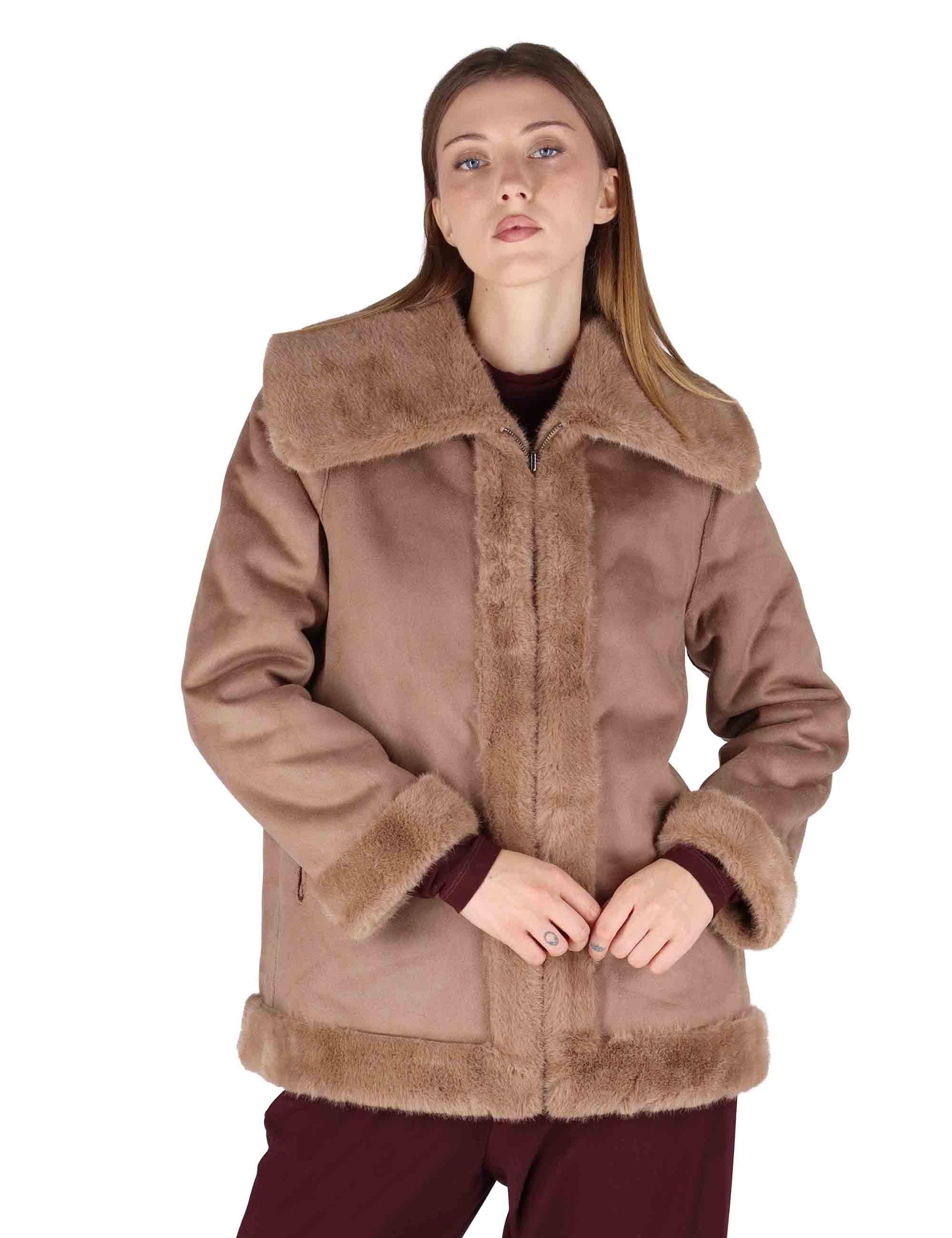 Giacche reversibili donna in eco fur marrone con zip SP25310 BROWN Spatarella 
