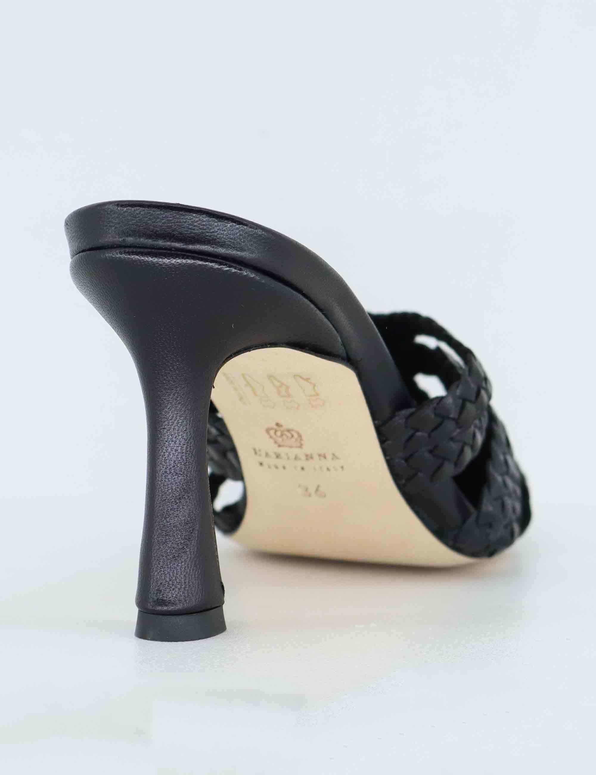 Mule donna in pelle intreciata nera con tacco alto CH2500/RT 001 L'Arianna 