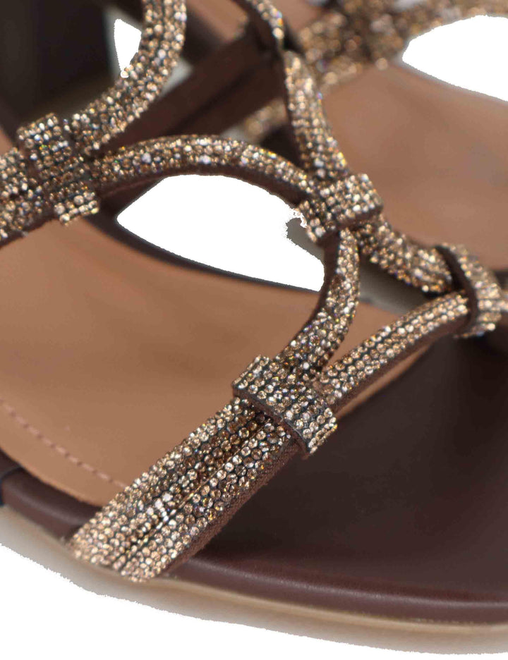 Sandali donna in pelle marrone con strass e tacco medio Quail 958Z00HG 90-MARRON Bibi Lou 