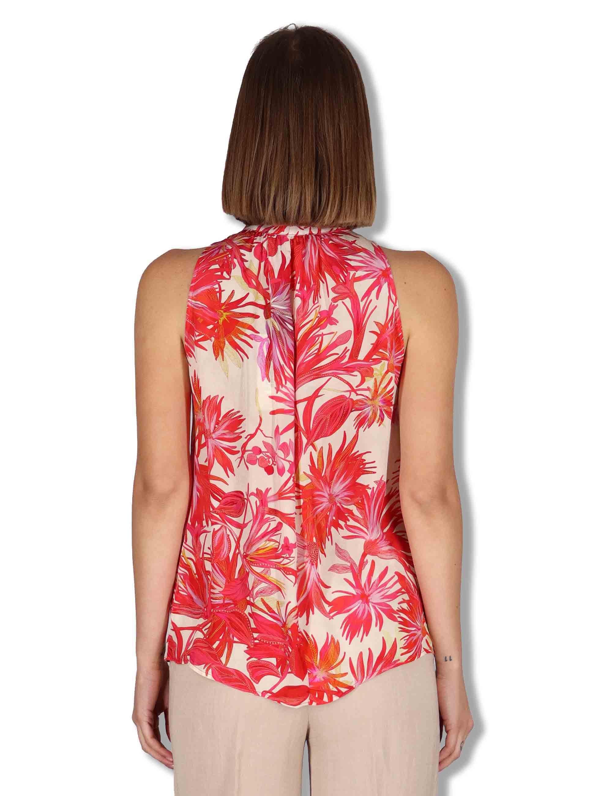 Top donna Botanic Jungle in viscosa rossa floreale con fusciacca JP555850663 B3039 Maliparmi 