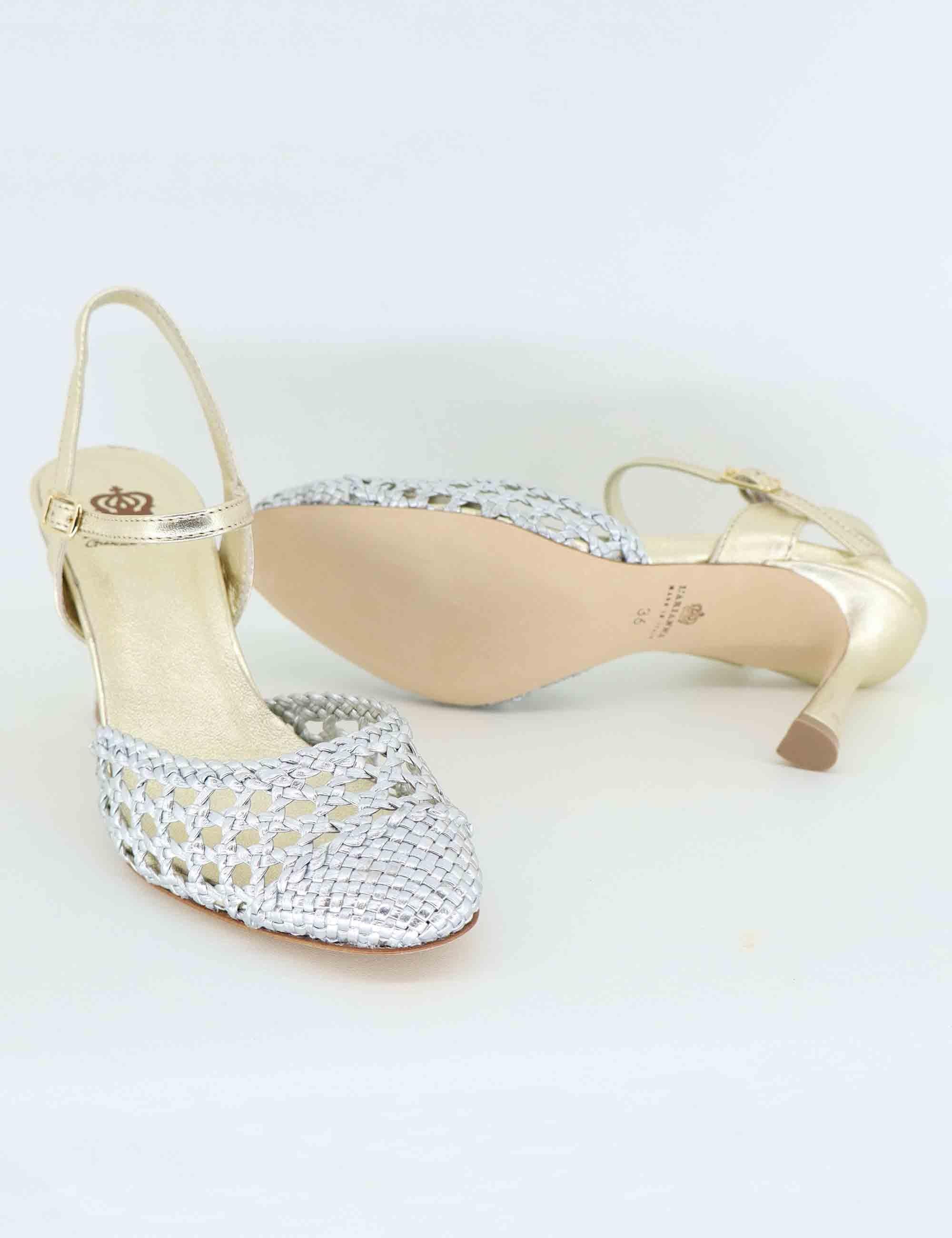 Sandali donna in pelle oro e argento con tacco alto CH2504/RT 006 L'Arianna 