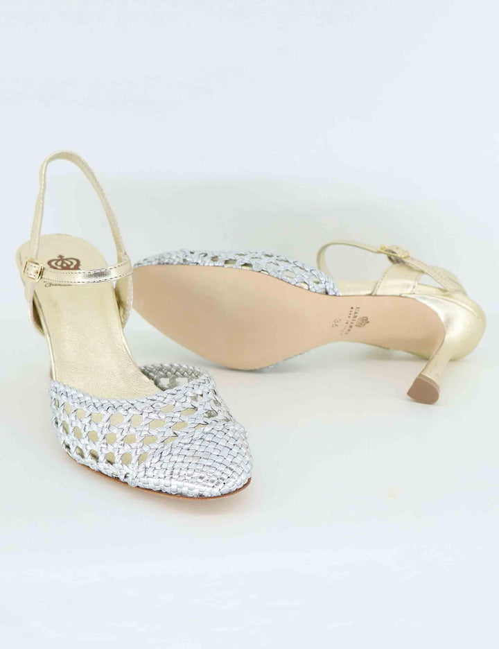 Sandali donna in pelle oro e argento con tacco alto CH2504/RT 006 L'Arianna 