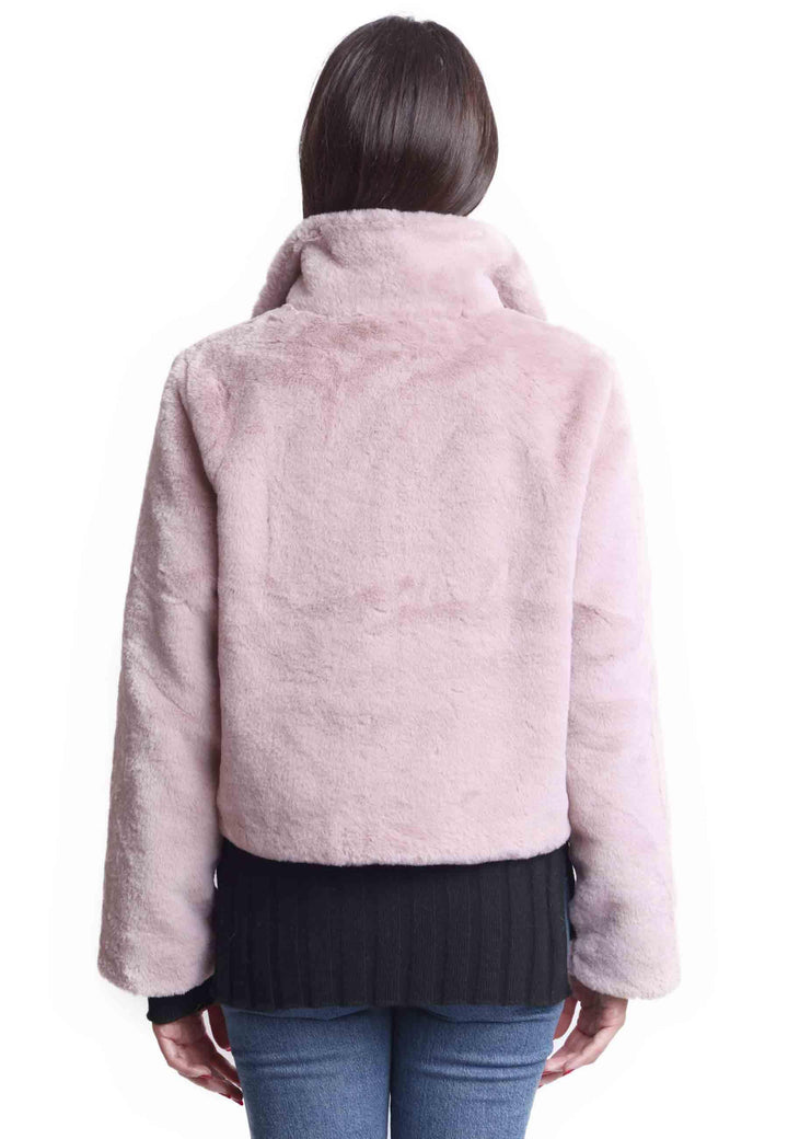 Giacche corte donna in eco fur rosa con bottoni a scomparsa SP22190 033 Spatarella 