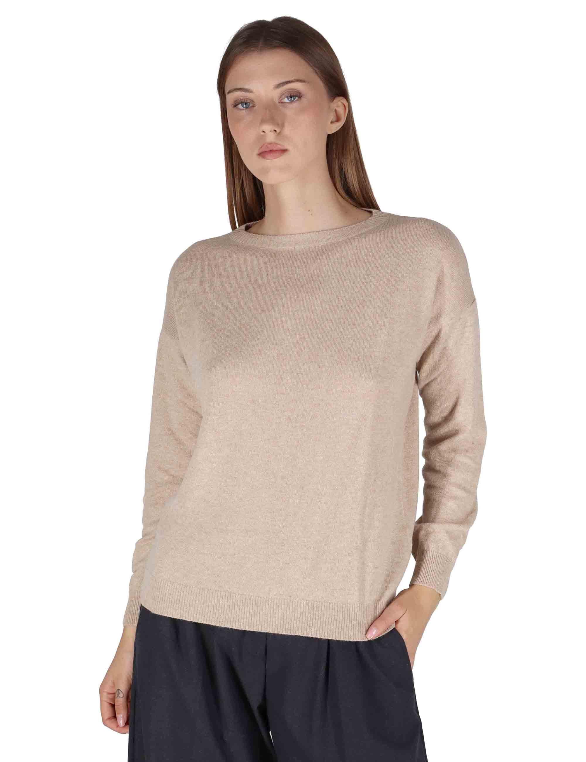 Maglioni donna in misto cachemire taupe girocollo con maniche lunghe SPZ03627 006 Spatarella 