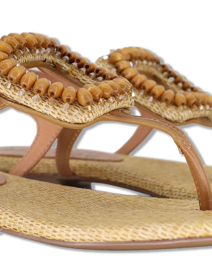 Sandali donna flat in pelle cuoio con accessorio e cinturino regolabile 640Z10VK 92-CUERO Bibi Lou 