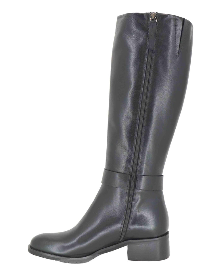 Stivali donna in pelle nera con fibbia oro laterale SPST7005 001 Spatarella 