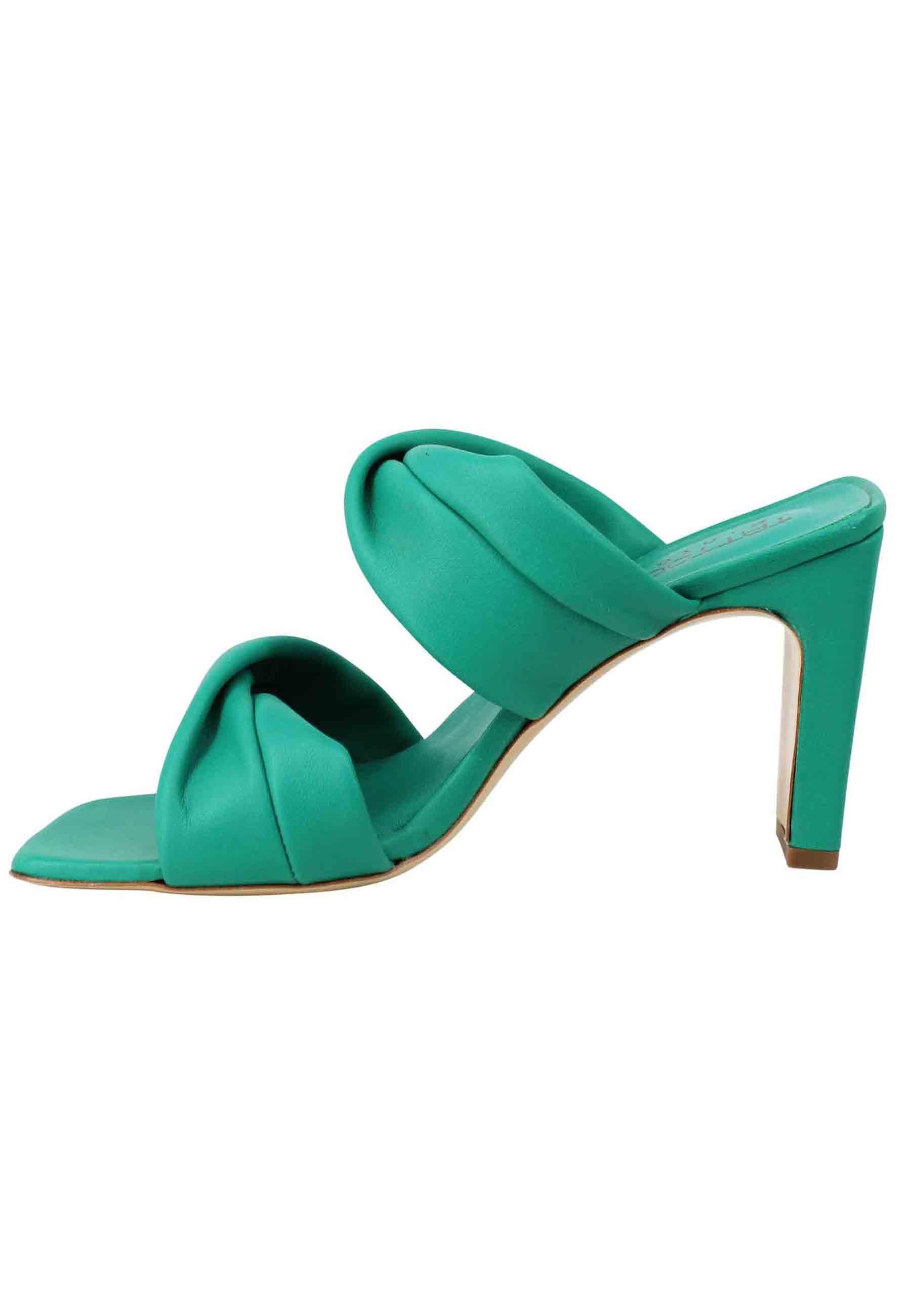 Sandali donna in pelle verde a doppia fascia con tacco alto e punta quadra SR 01 025 Tattoo 