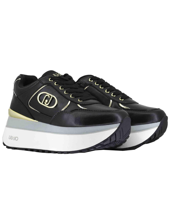 Sneakers Maxi Wonder Plus 01 in pelle nera con zeppa alta in gomma BF5011P010222222 Black Liu-Jo 