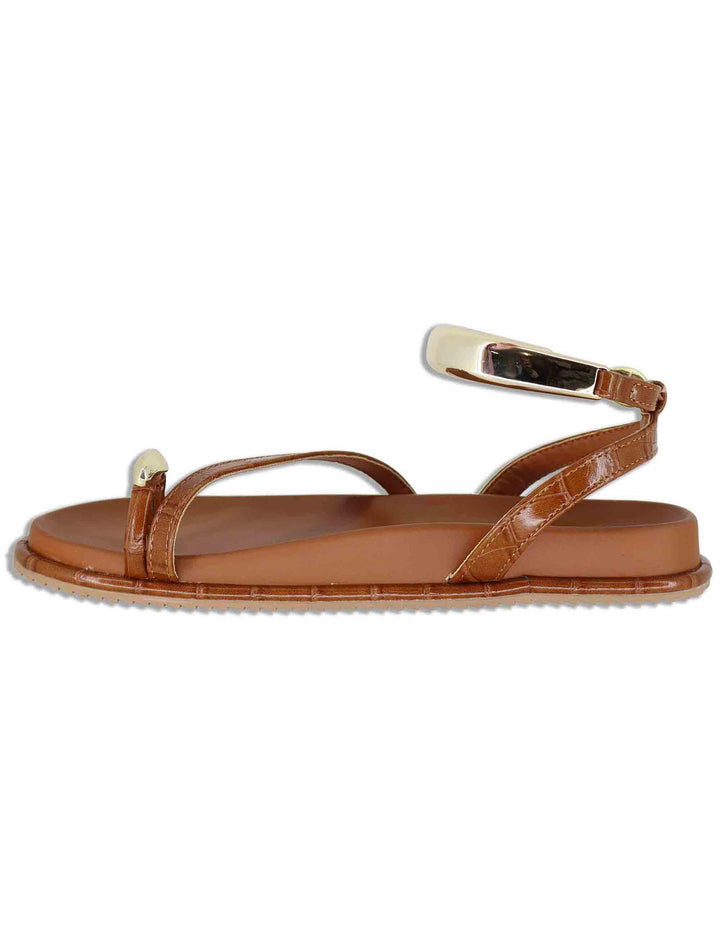 Sandali donna infradito basso in eco pelle cuoio con anello e bracciale W427A324 1G55 Exe 