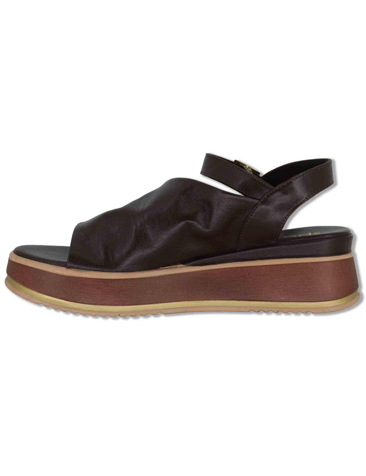 Sandali donna in pelle marrone con cinturino alla caviglia e zeppa media SP230935 029 Spatarella 