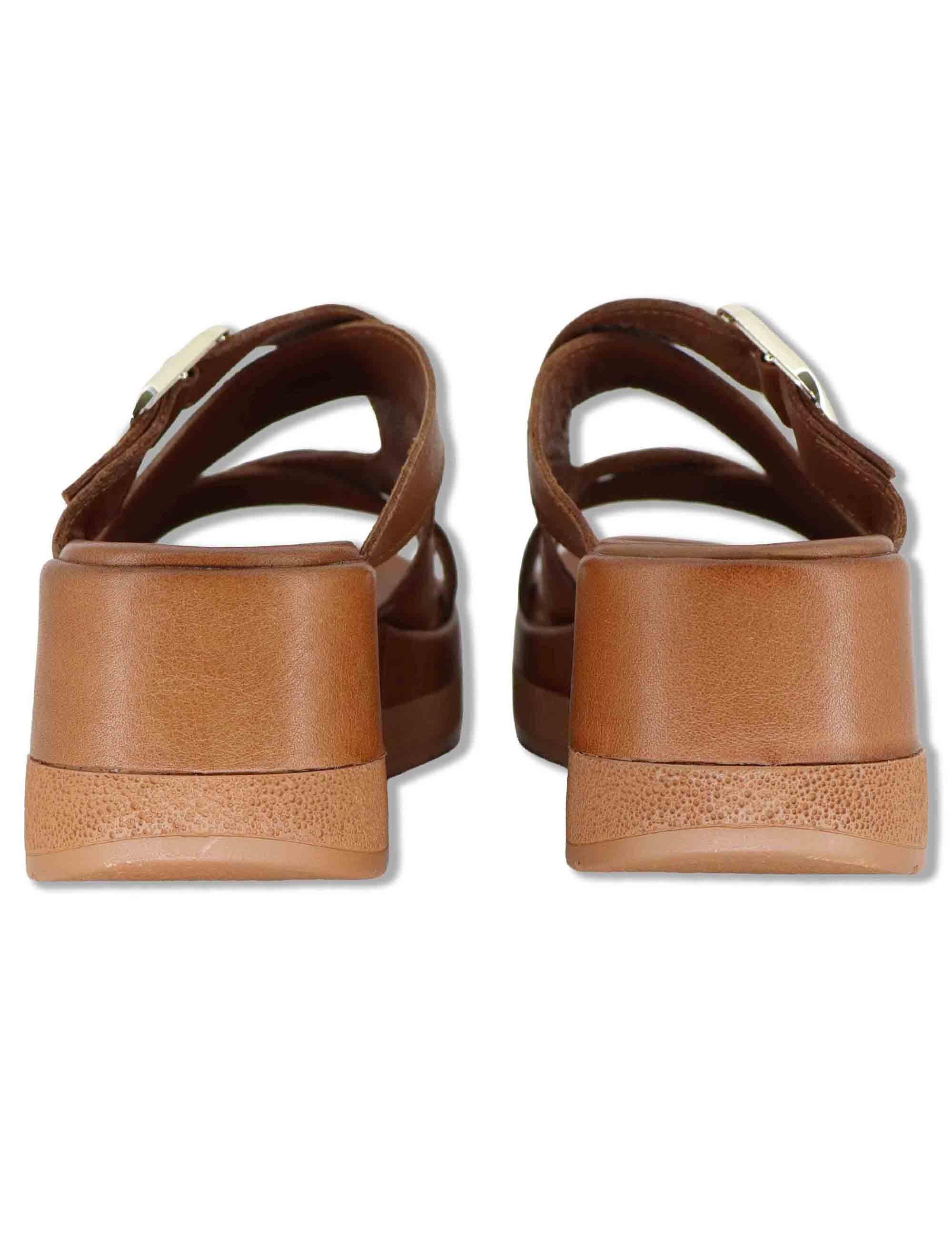 Sandali donna in pelle cuoio con fascette e fibbia e zeppa alta SP261352 014 Spatarella 